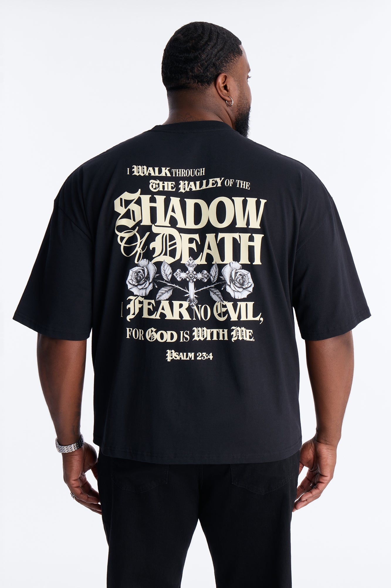 Psalm 23:4 I Walk Through The Valley Boxy Short Sleeve Tee - Black