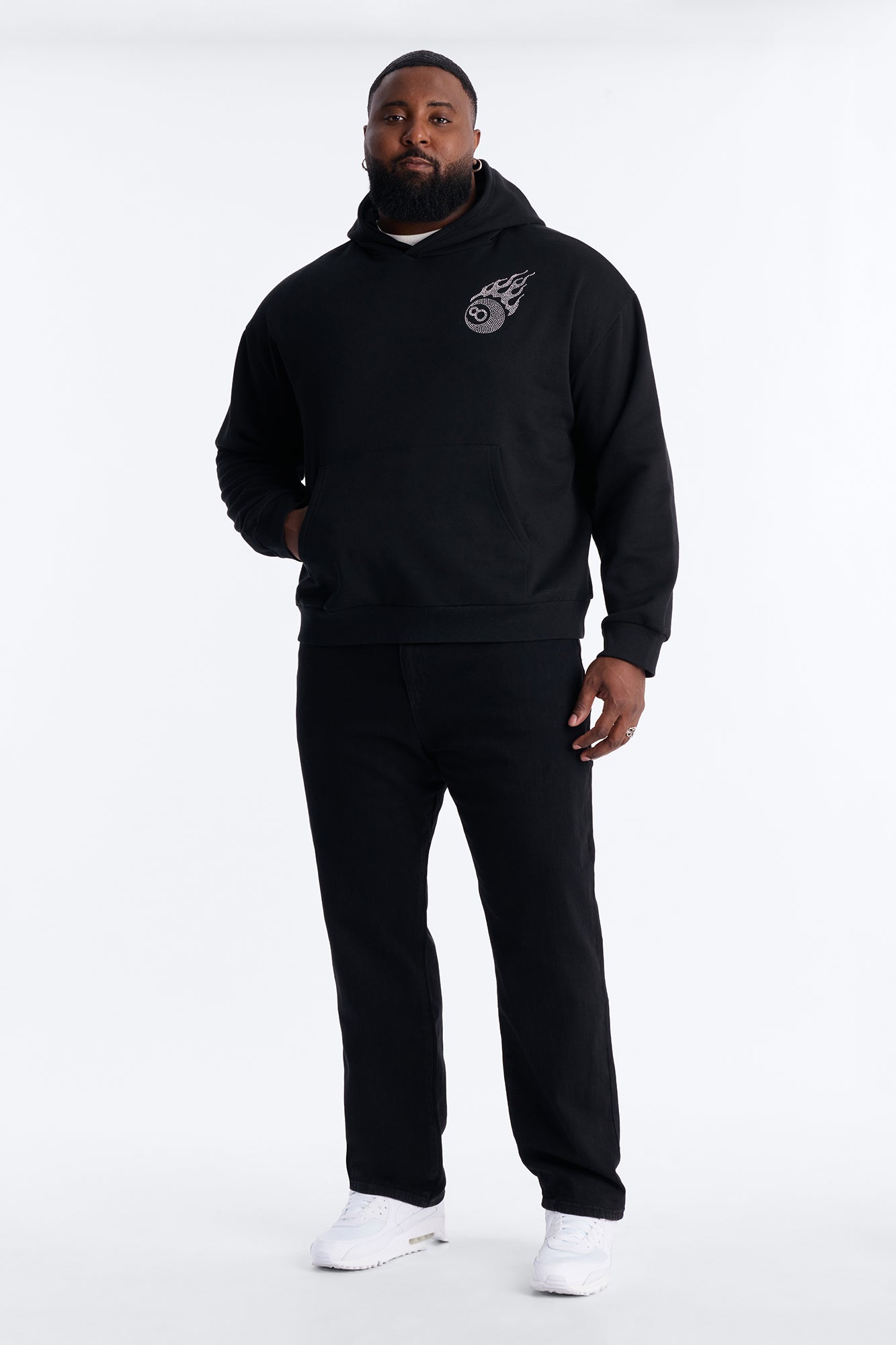 Eightball Rhinestones Oversized Hoodie - Black