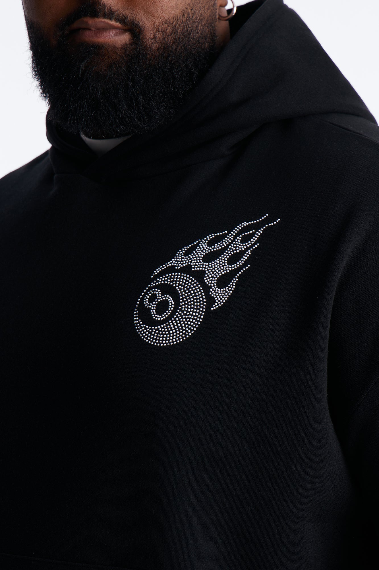 Eightball Rhinestones Oversized Hoodie - Black