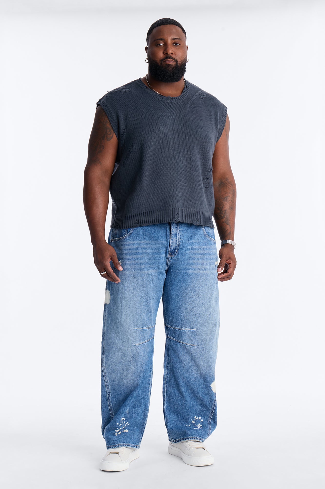 Shredline Desgastado Frayed Sweater Vest - Olive