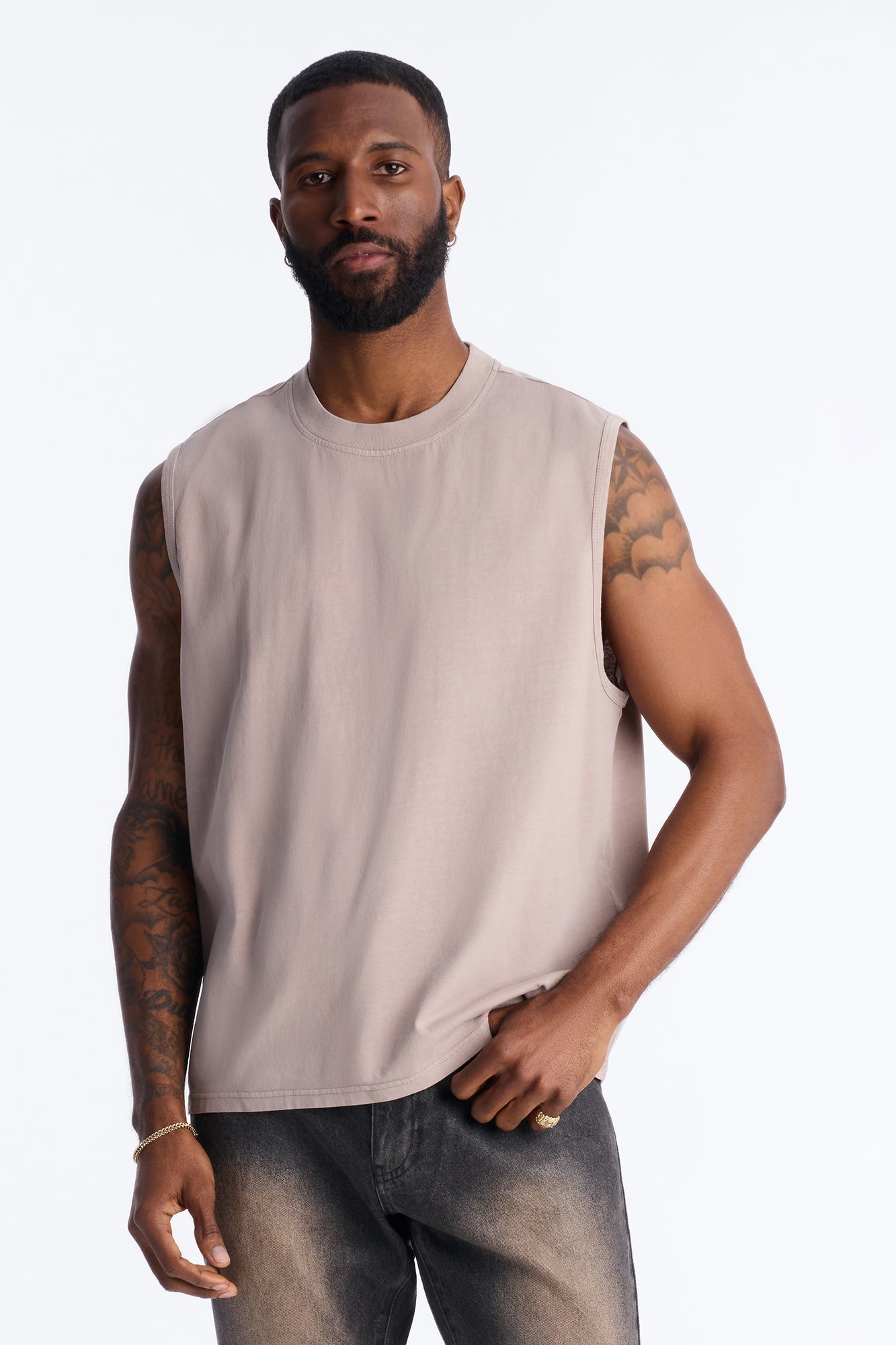 Cropped Muscle Tee - Taupe