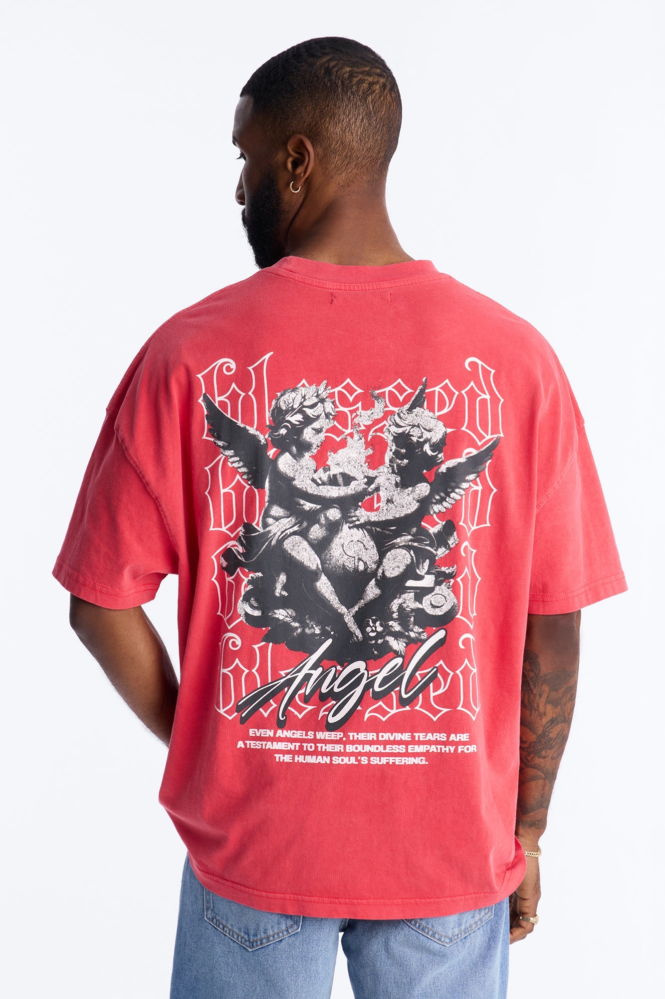 Blessed Angel Oversized Short Sleeve Tee - Red