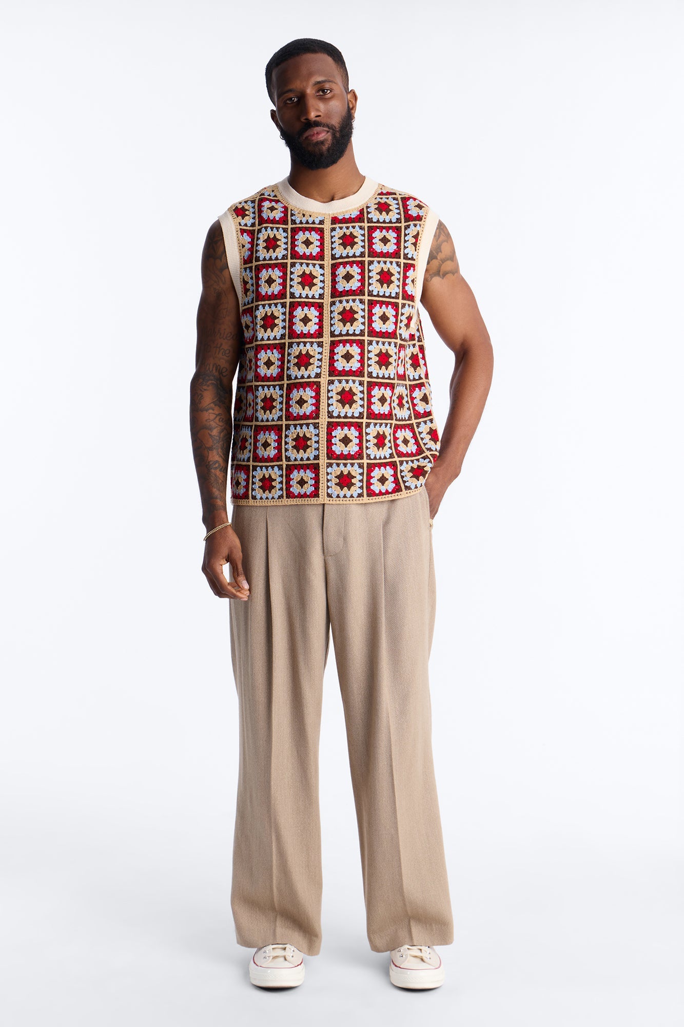 Square One Sweater Vest - Burgundy/combo