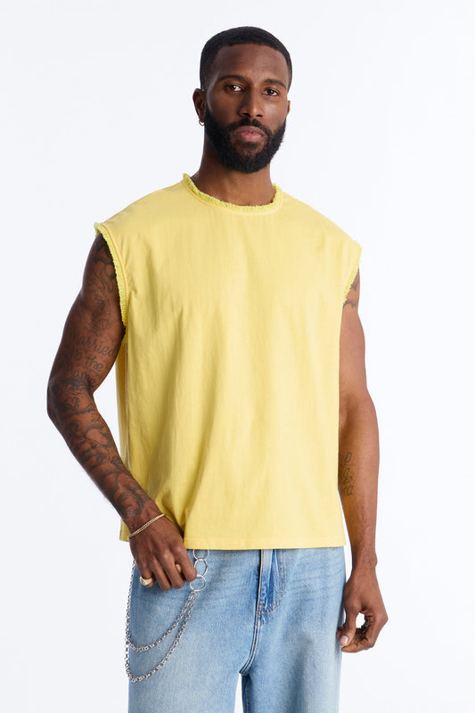 Relaxed Raw Edge Muscle Tee - Yellow