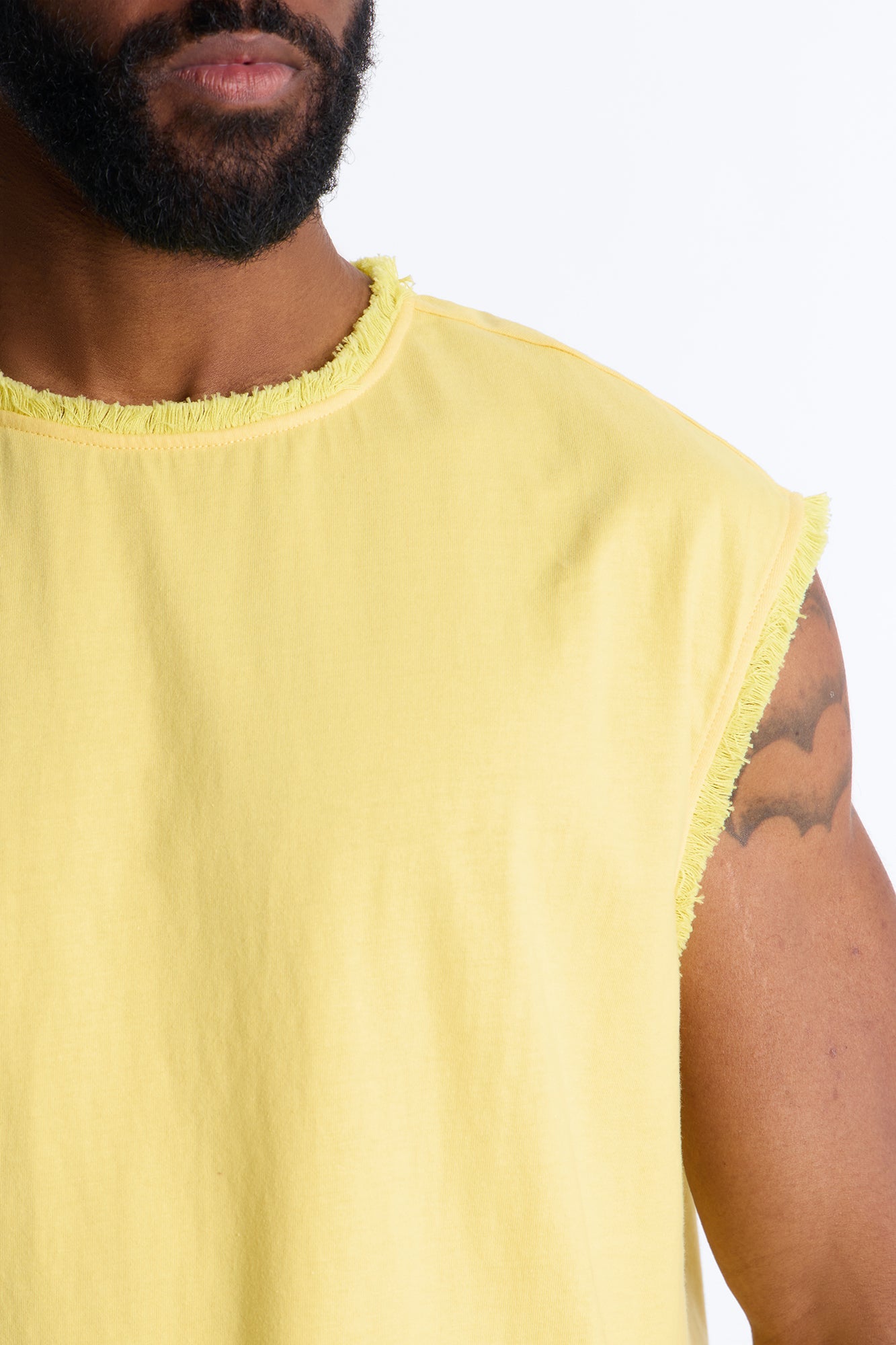 Relaxed Raw Edge Muscle Tee - Yellow