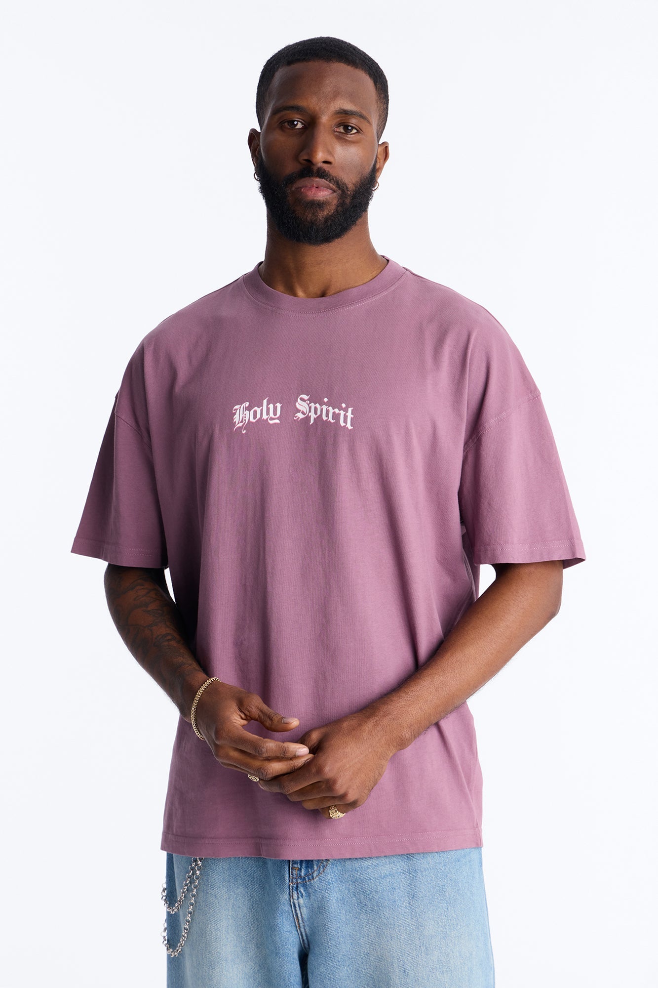 Holy Spirit Protect Me Oversized Short Sleeve Tee - Purple