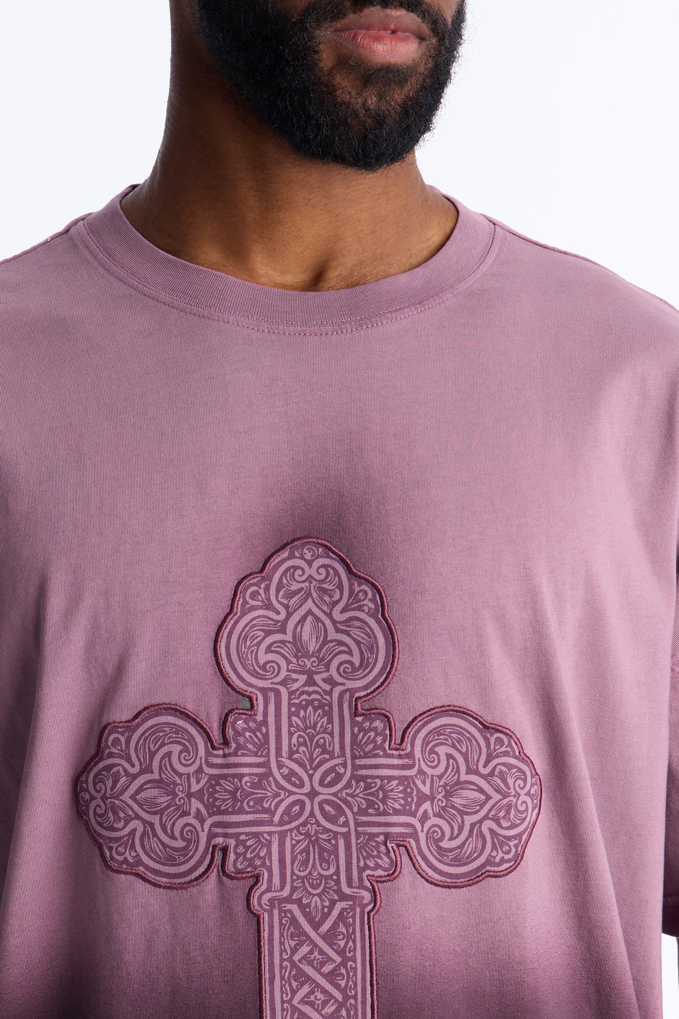 Cross Shadow Patch Short Sleeve Tee - Purple