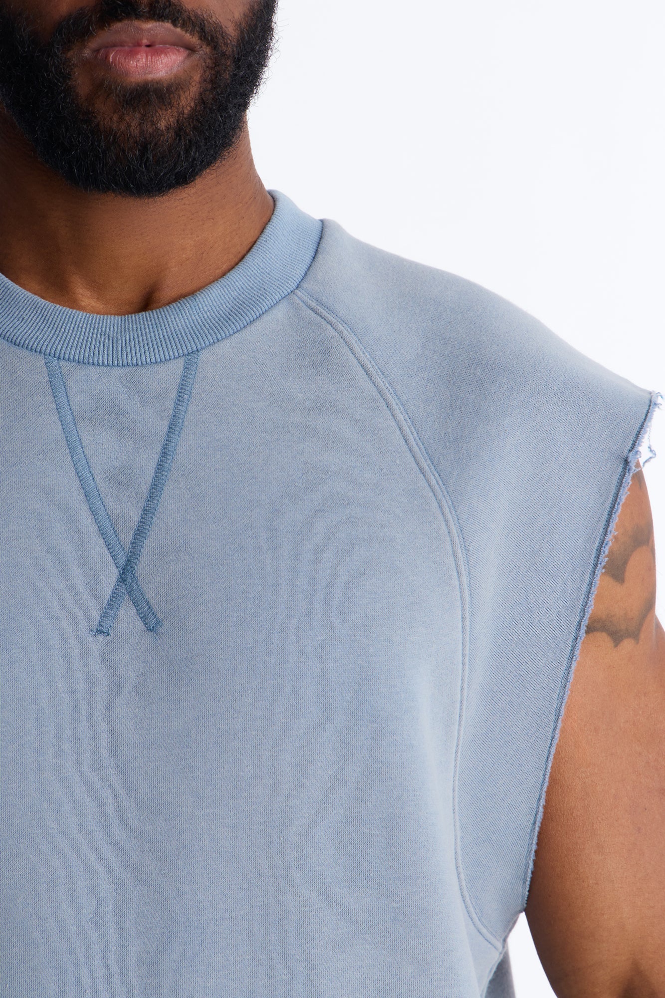 Washed Raw Edge Relaxed Muscle Tee - Slate Blue