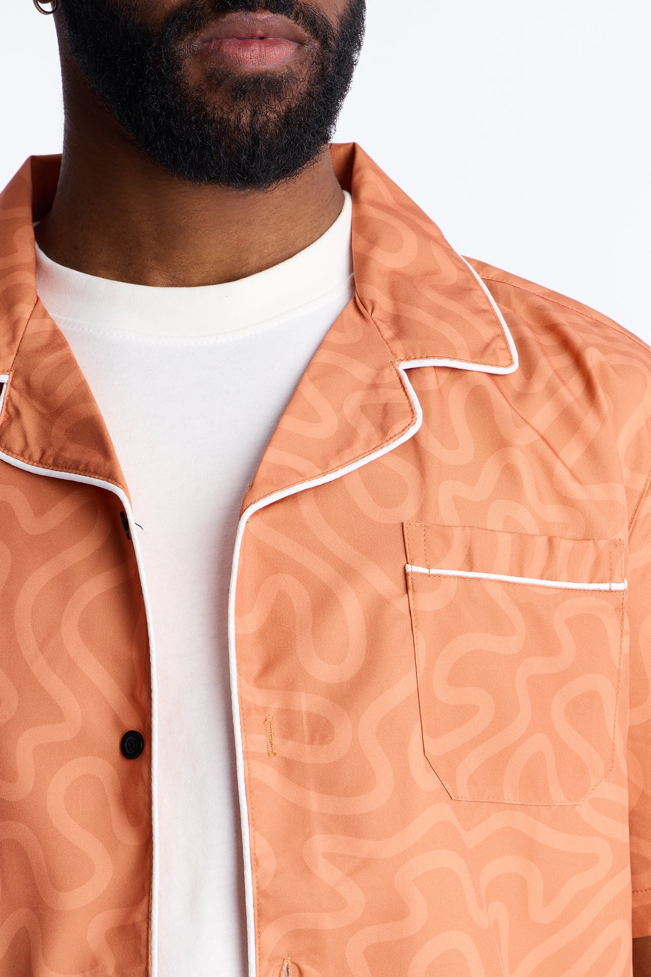 Relaxed Sienna Wave Cuban Collar Shirt - Orange