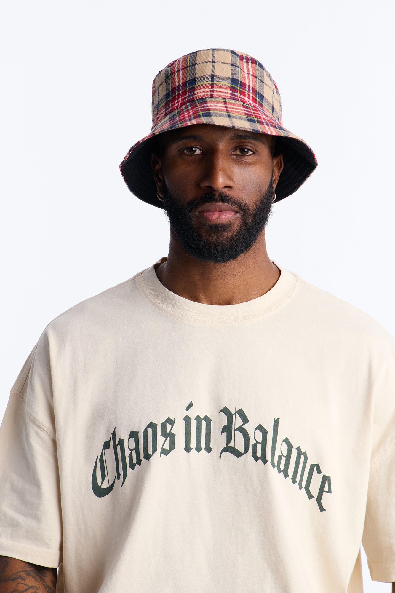 Casual Reversible Flannel Bucket Hat - Tan/Multi