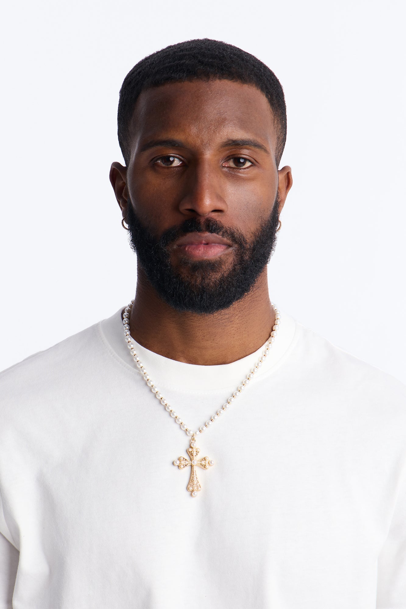 Roman Pearl Cross Pendant Necklace - Gold