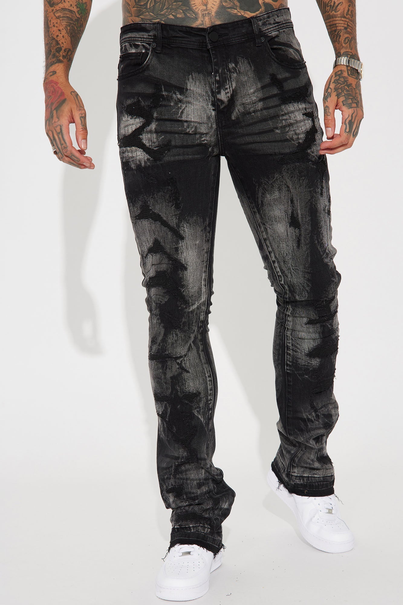 No Cap Stacked Skinny Flare Jeans - Black Wash