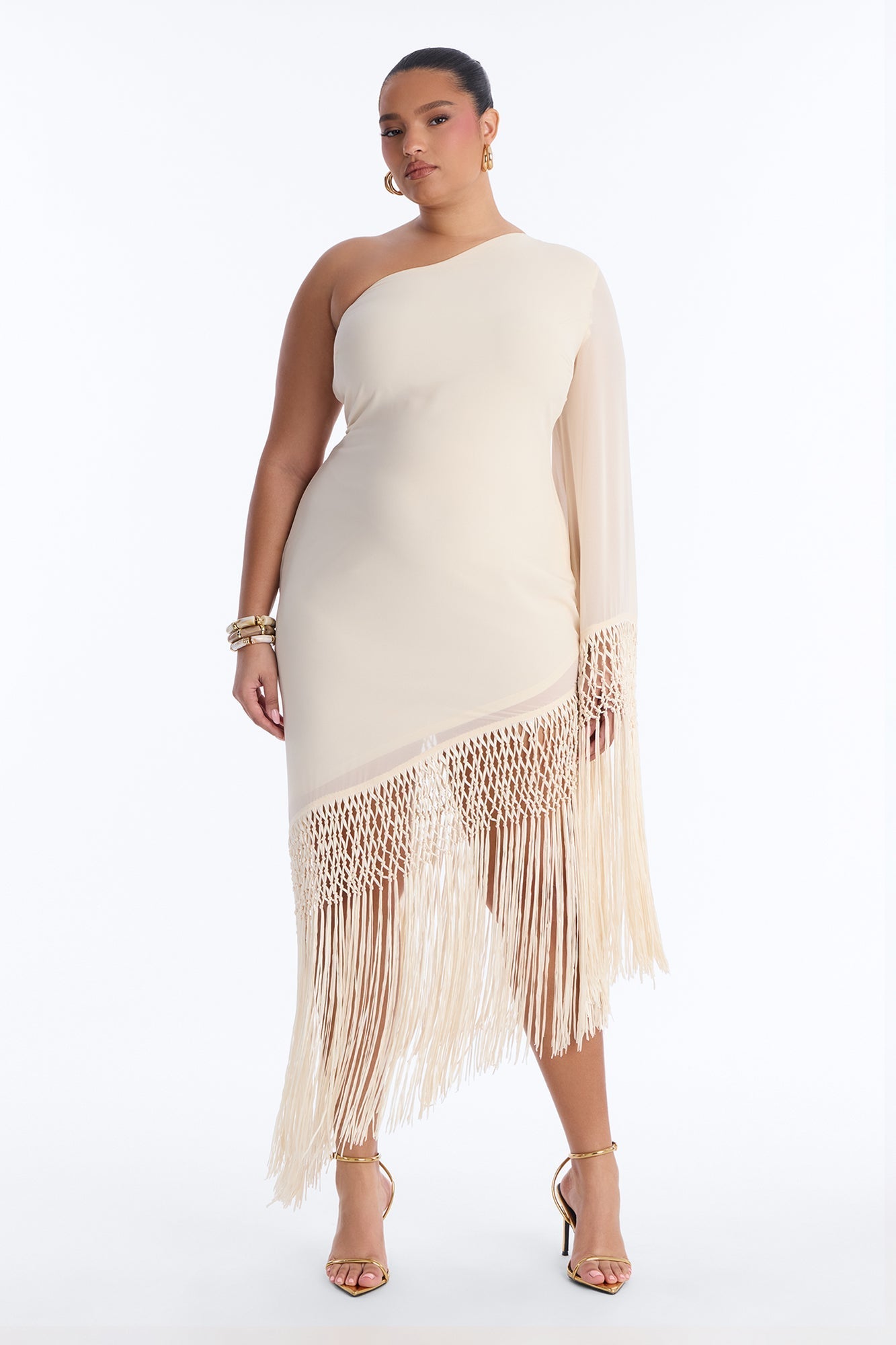 Capri Fringe Chiffon Maxi Dress - Cream NEWFASHIONEDGE