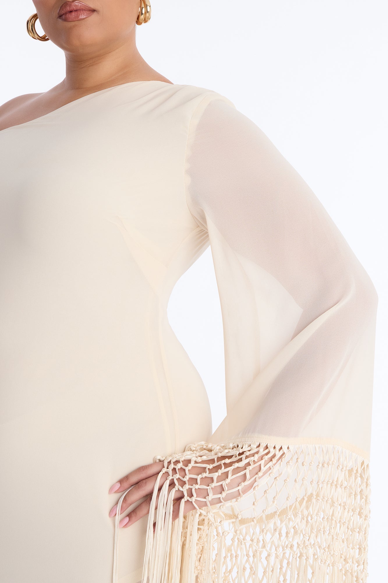 Capri Fringe Chiffon Maxi Dress - Cream NEWFASHIONEDGE