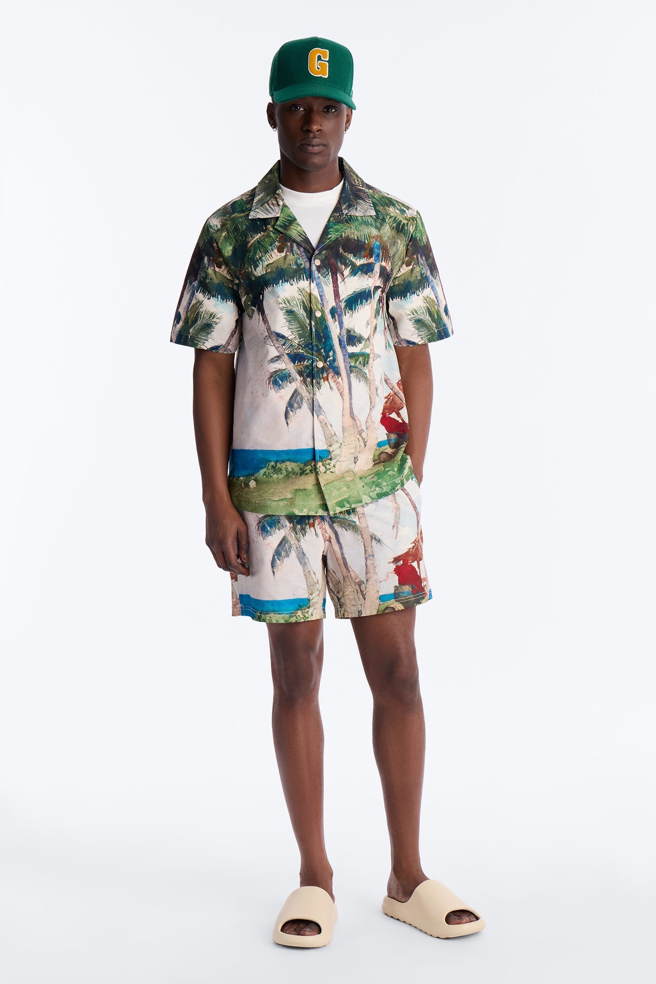 Tropical Get Away Printed Seersucker Swim Trunk 6″ - Multi Color
