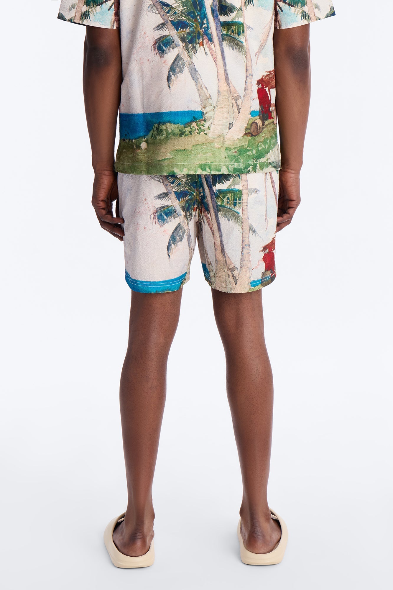 Tropical Get Away Printed Seersucker Swim Trunk 6″ - Multi Color