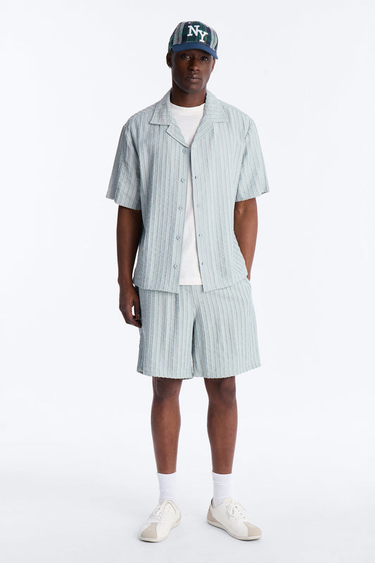 Relaxed Aegean Pleat Cuban Collar Button Up - Sage