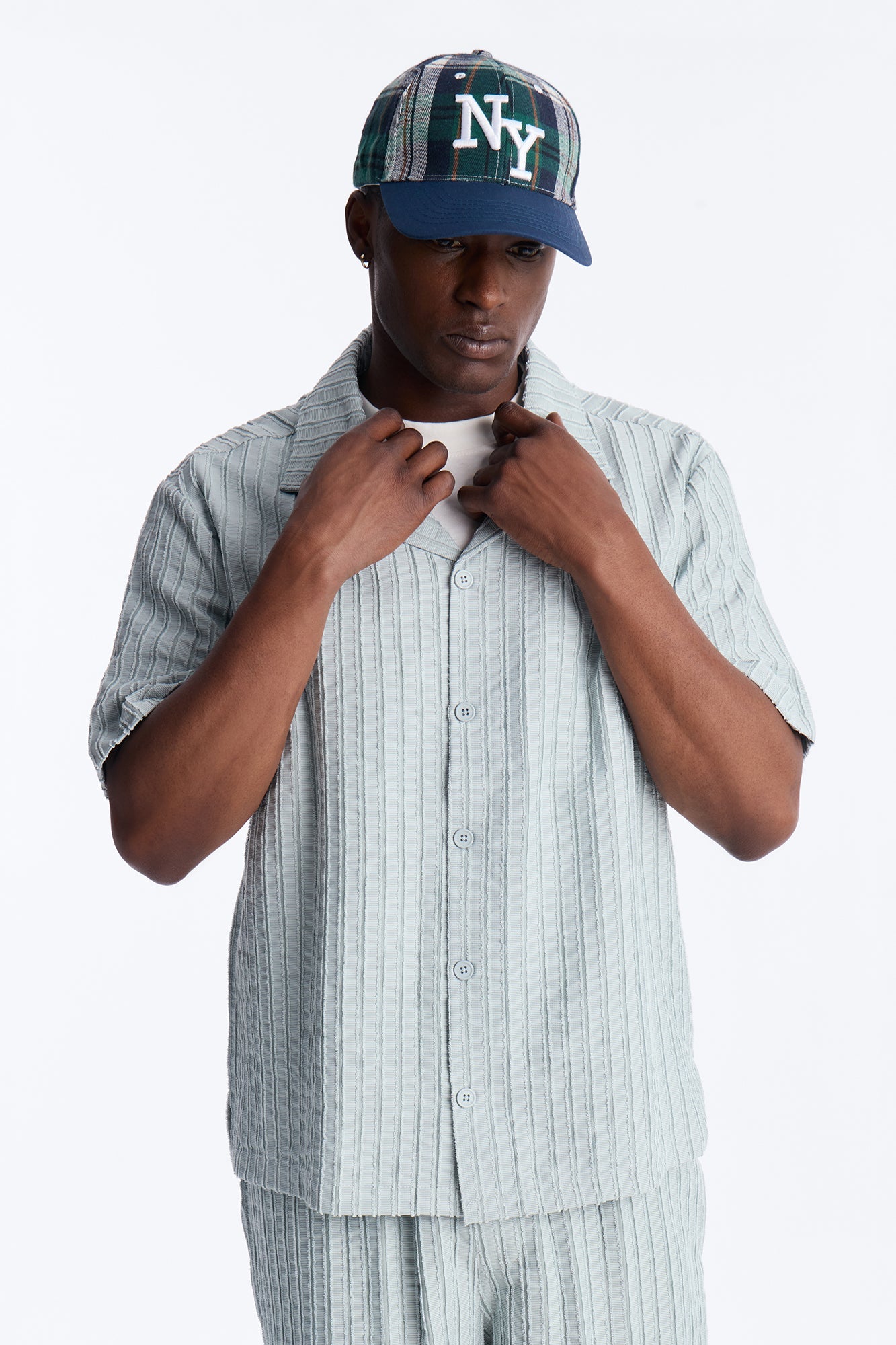 Relaxed Aegean Pleat Cuban Collar Button Up - Sage