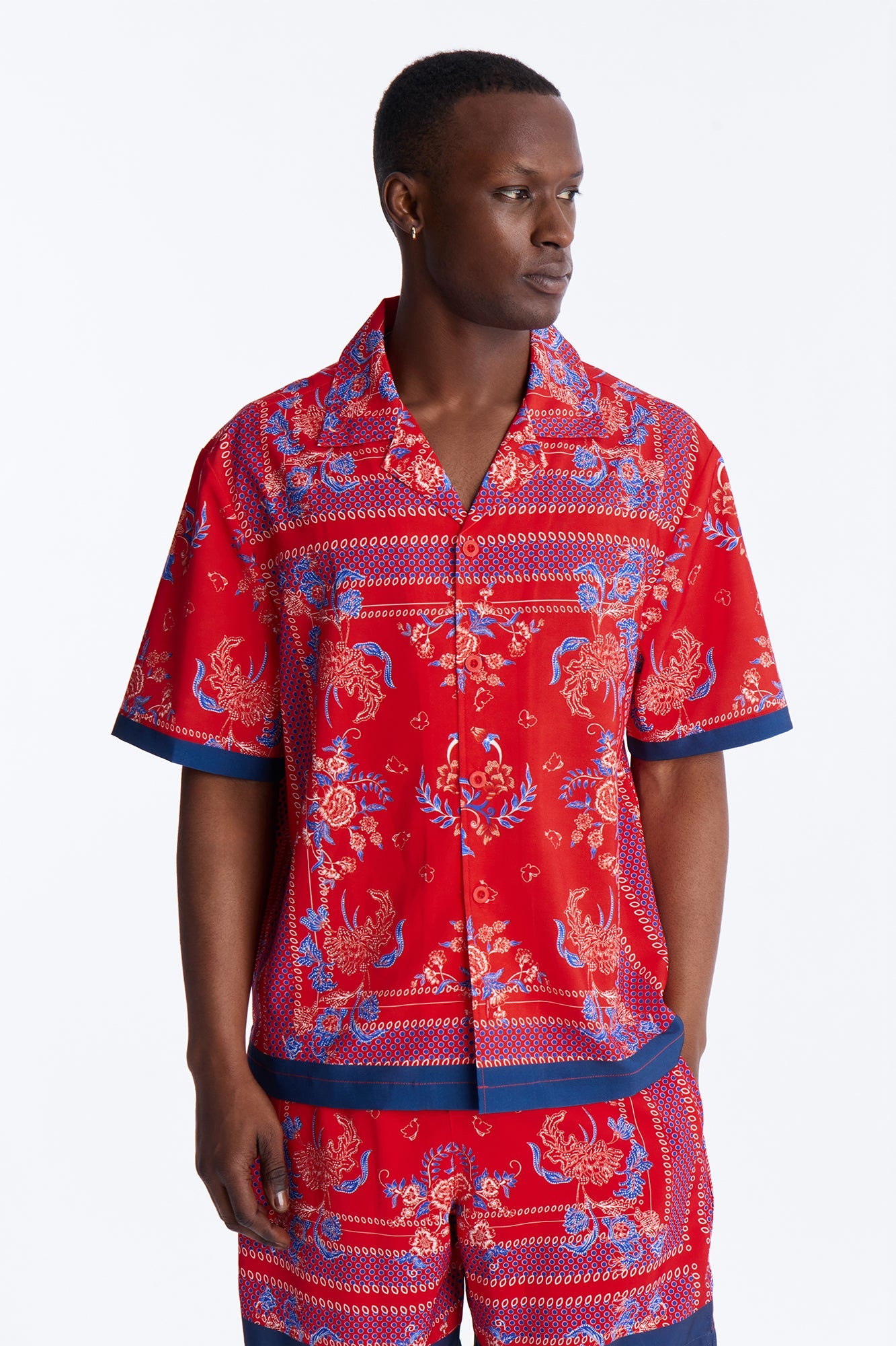 Relaxed Mirage Bloom Cuban Collar Button Shirt - Red