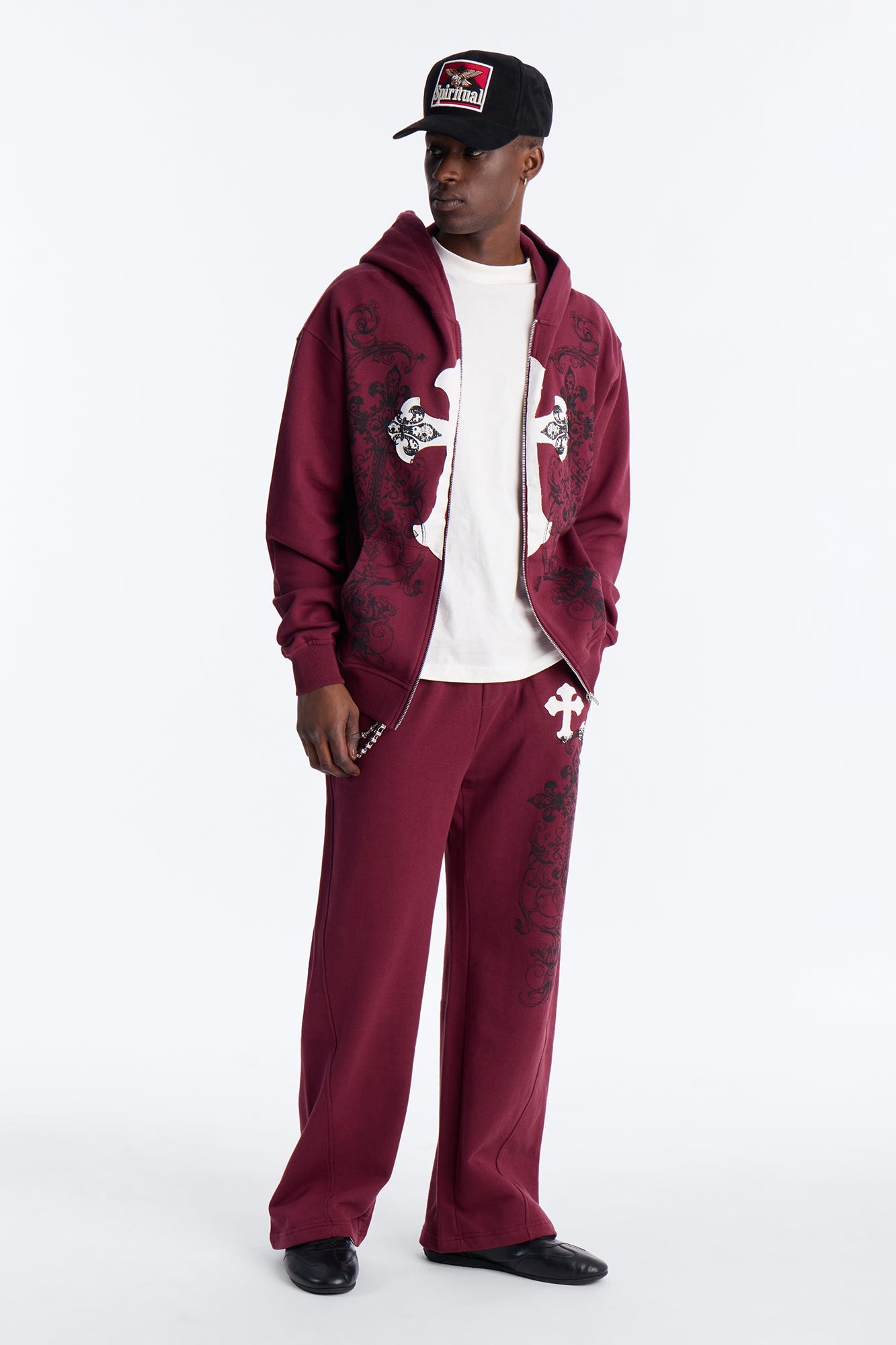 Cross Patch Sweatpants - Burgundy