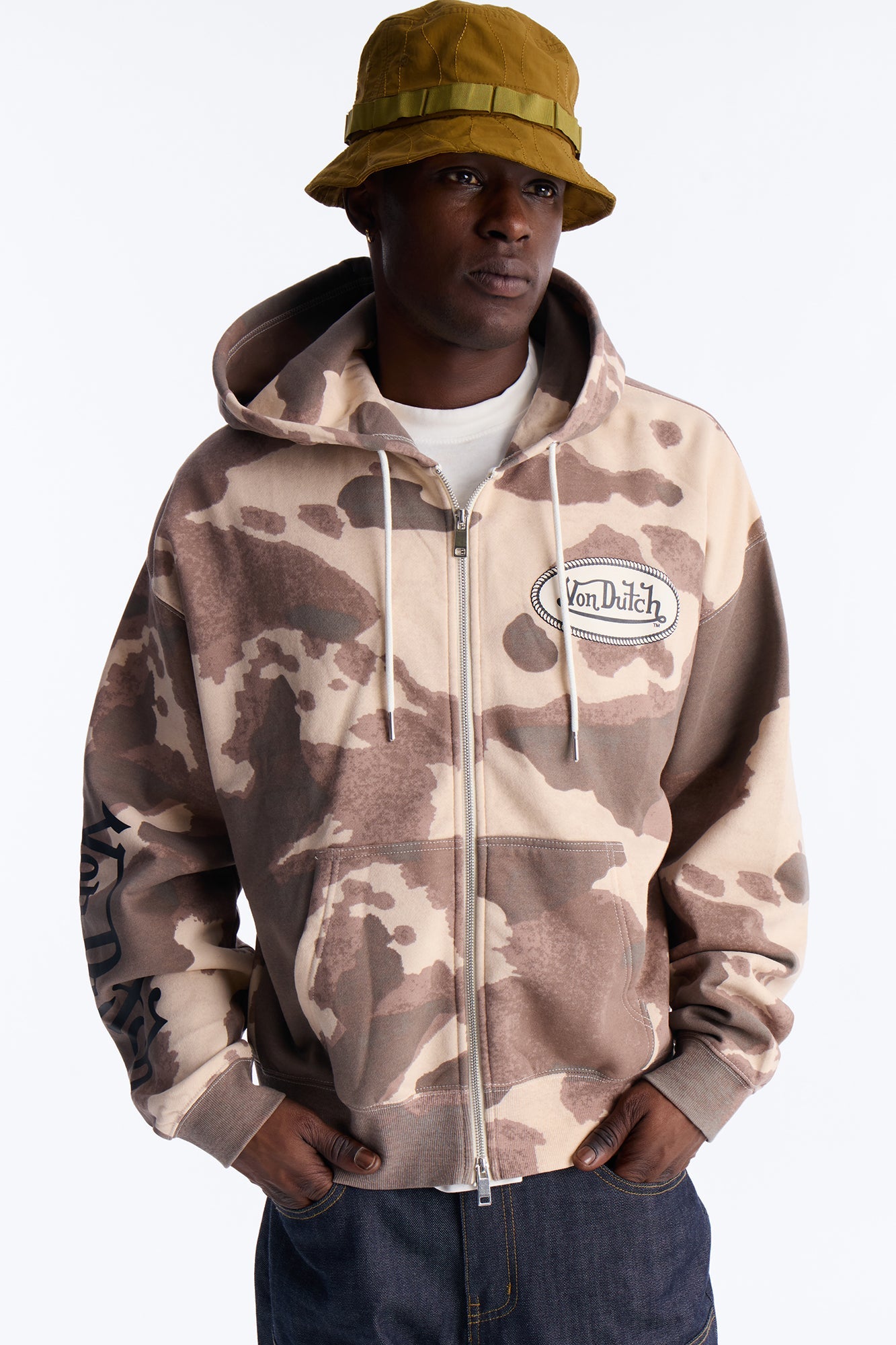 Von Dutch Western Cow Hide Zip Up Hoodie - Brown