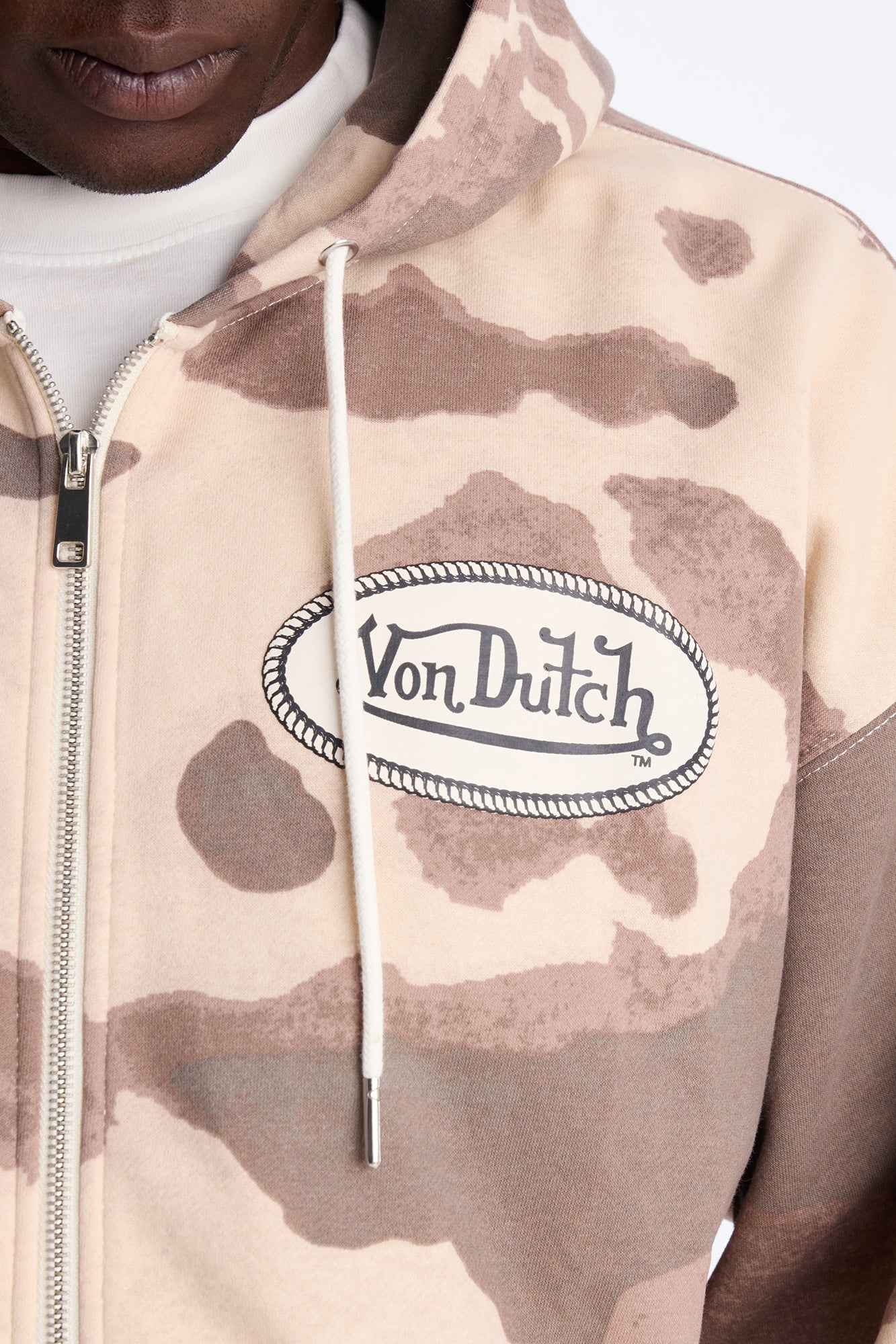 Von Dutch Western Cow Hide Zip Up Hoodie - Brown