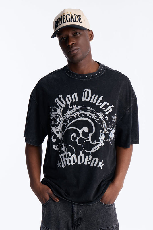 Von Dutch Boxy Rodeo Stud Short Sleeve Tee - Black