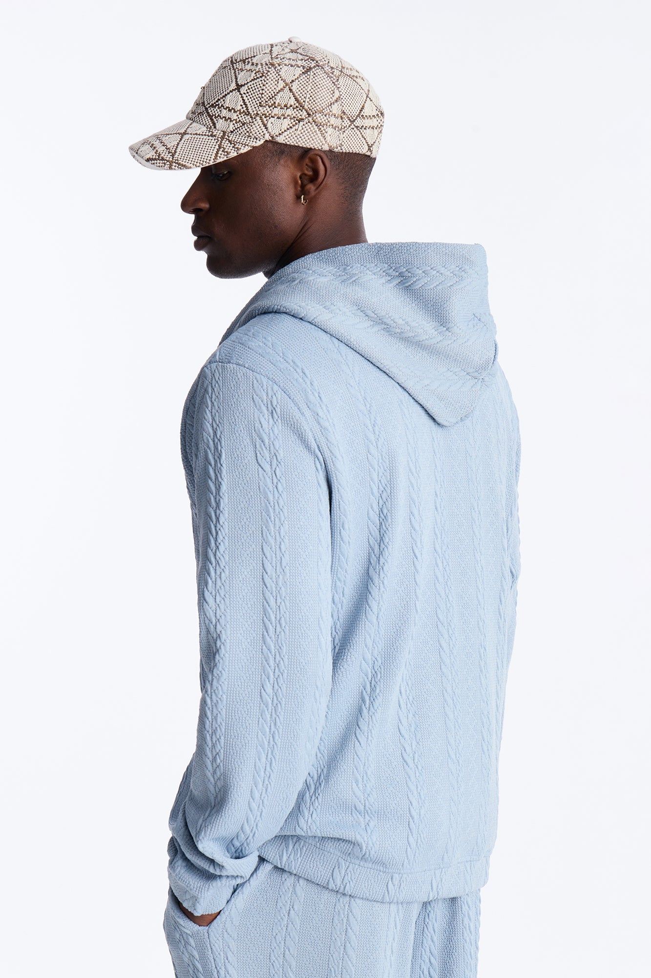 Textured Cozy Braided Hooded Jacket - Blue