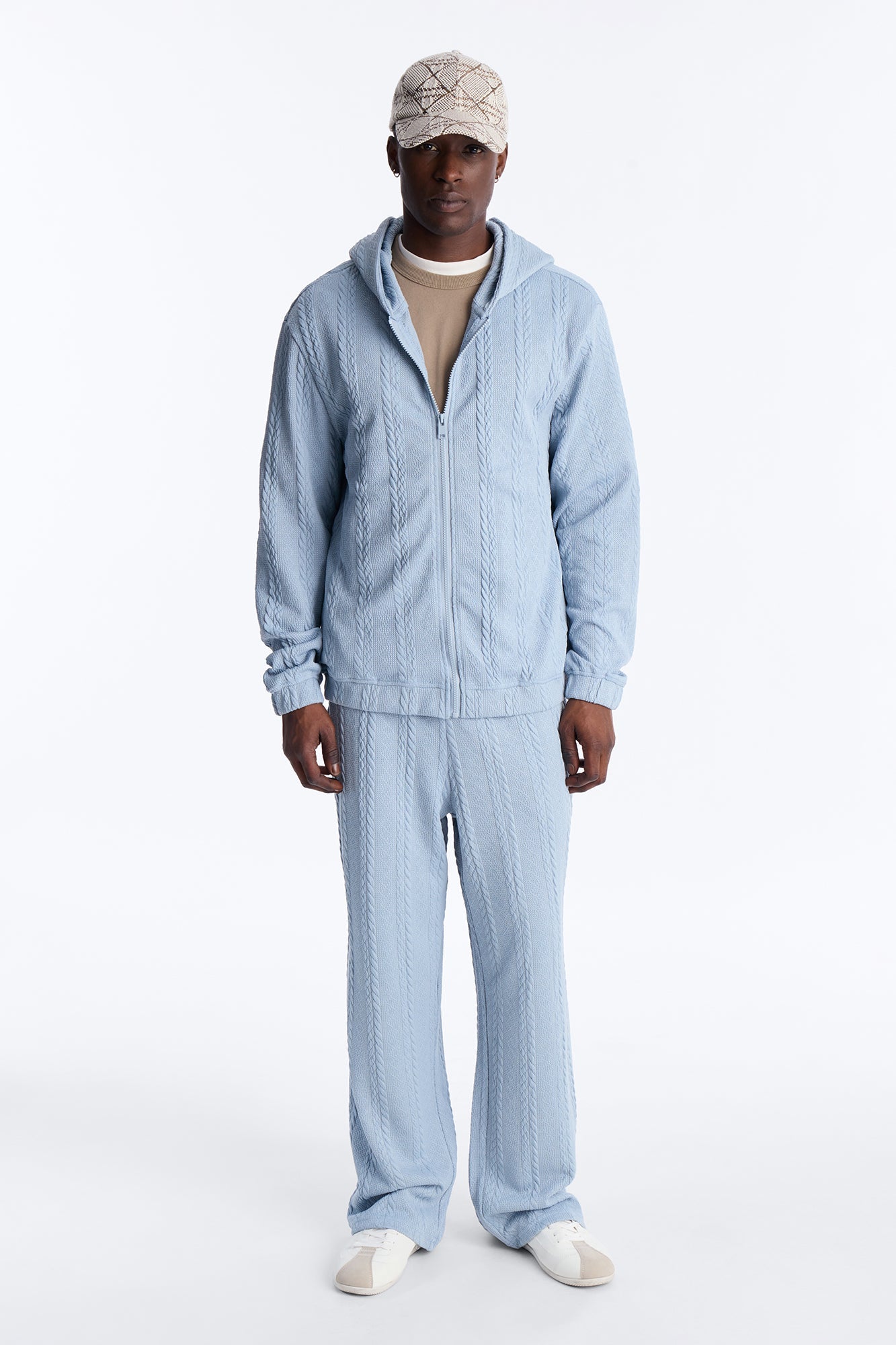 Baggy Textured Cozy Braided Pant - Blue