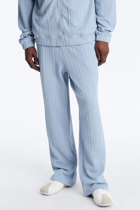 Baggy Textured Cozy Braided Pant - Blue