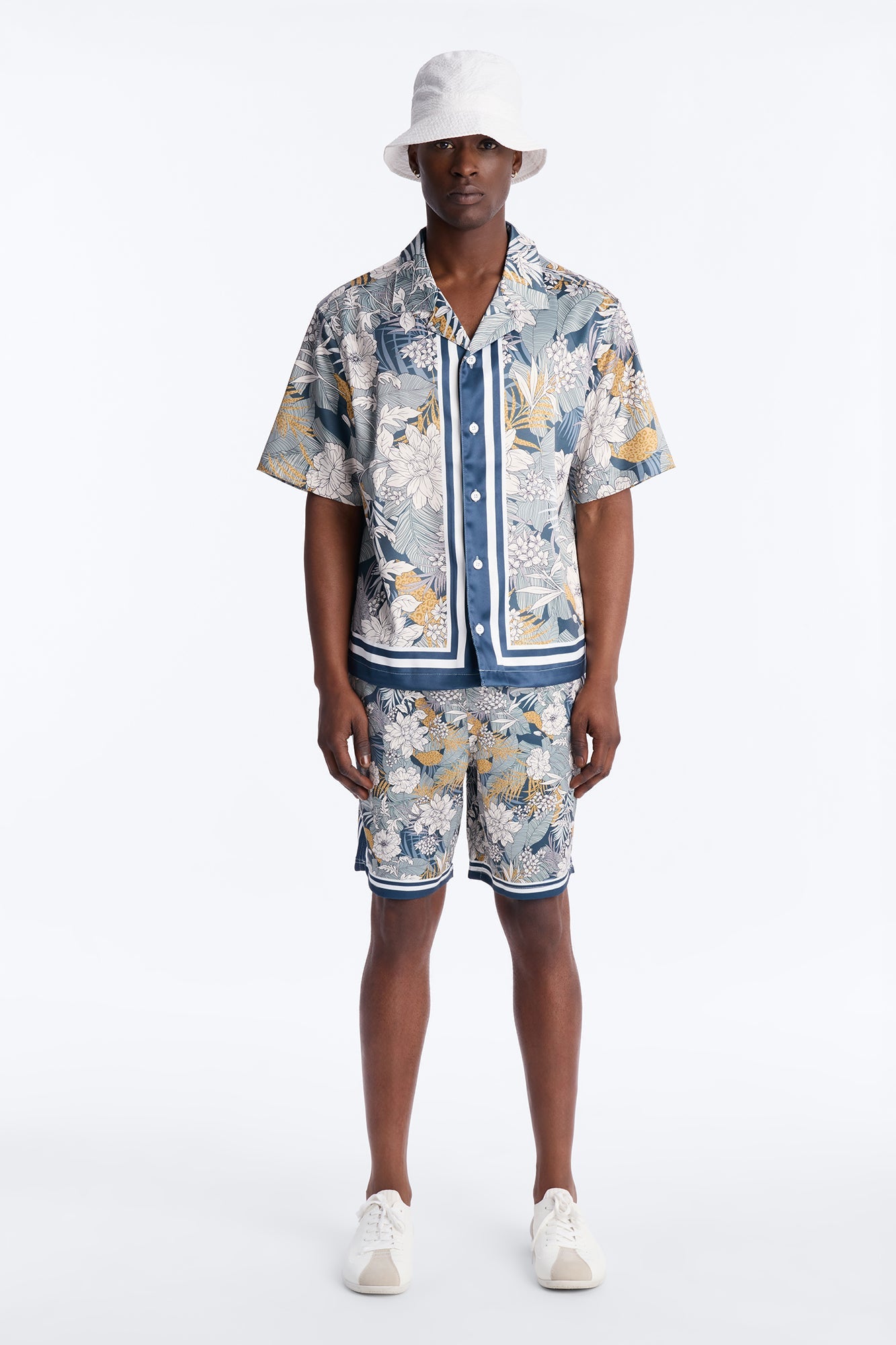 Relaxed Palm Vista Cuban Button Up Shirt - Blue