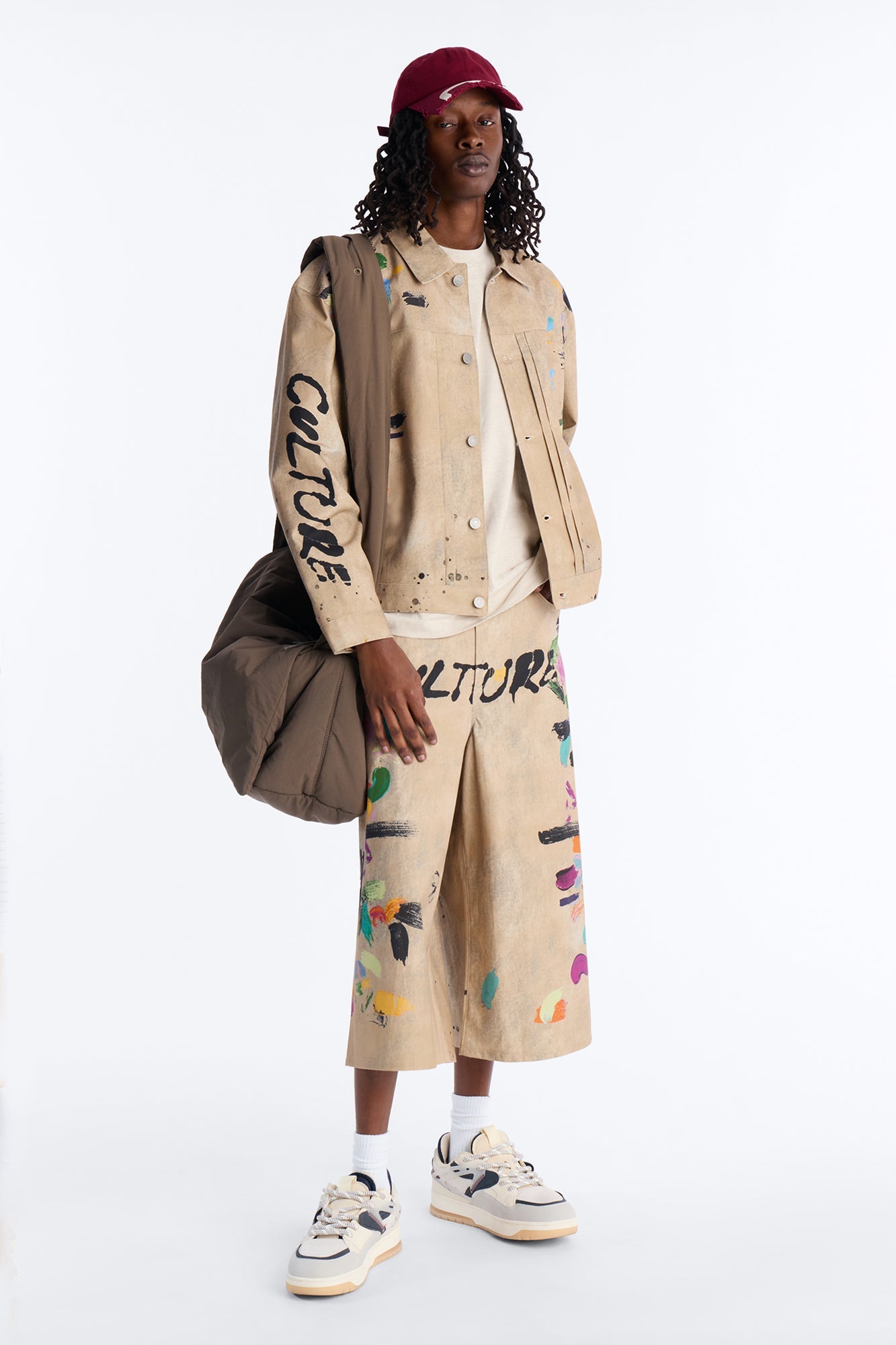 Cropped Culture Society Paint Splatter Boxy Work Jacket - Khaki