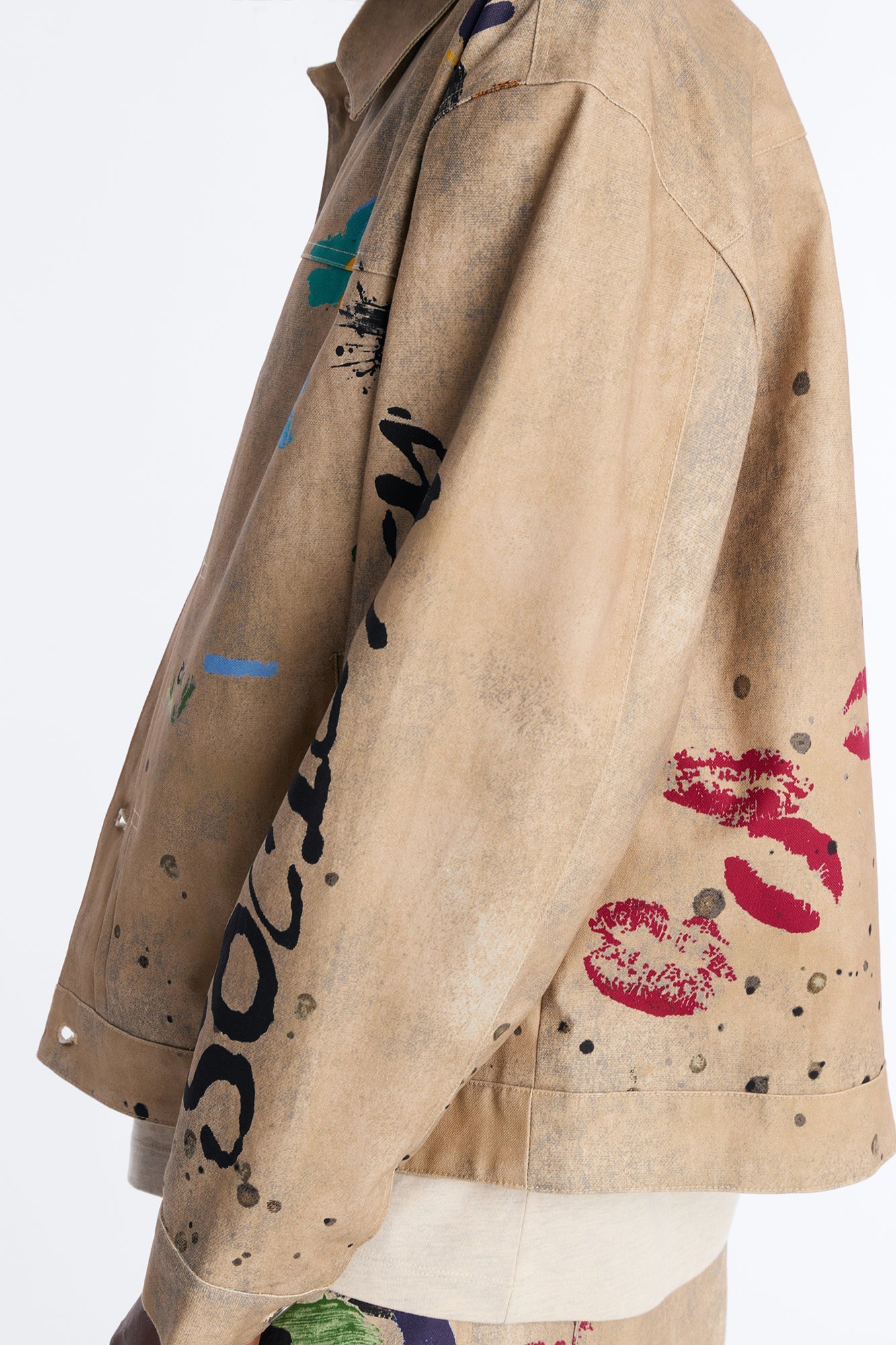 Cropped Culture Society Paint Splatter Boxy Work Jacket - Khaki