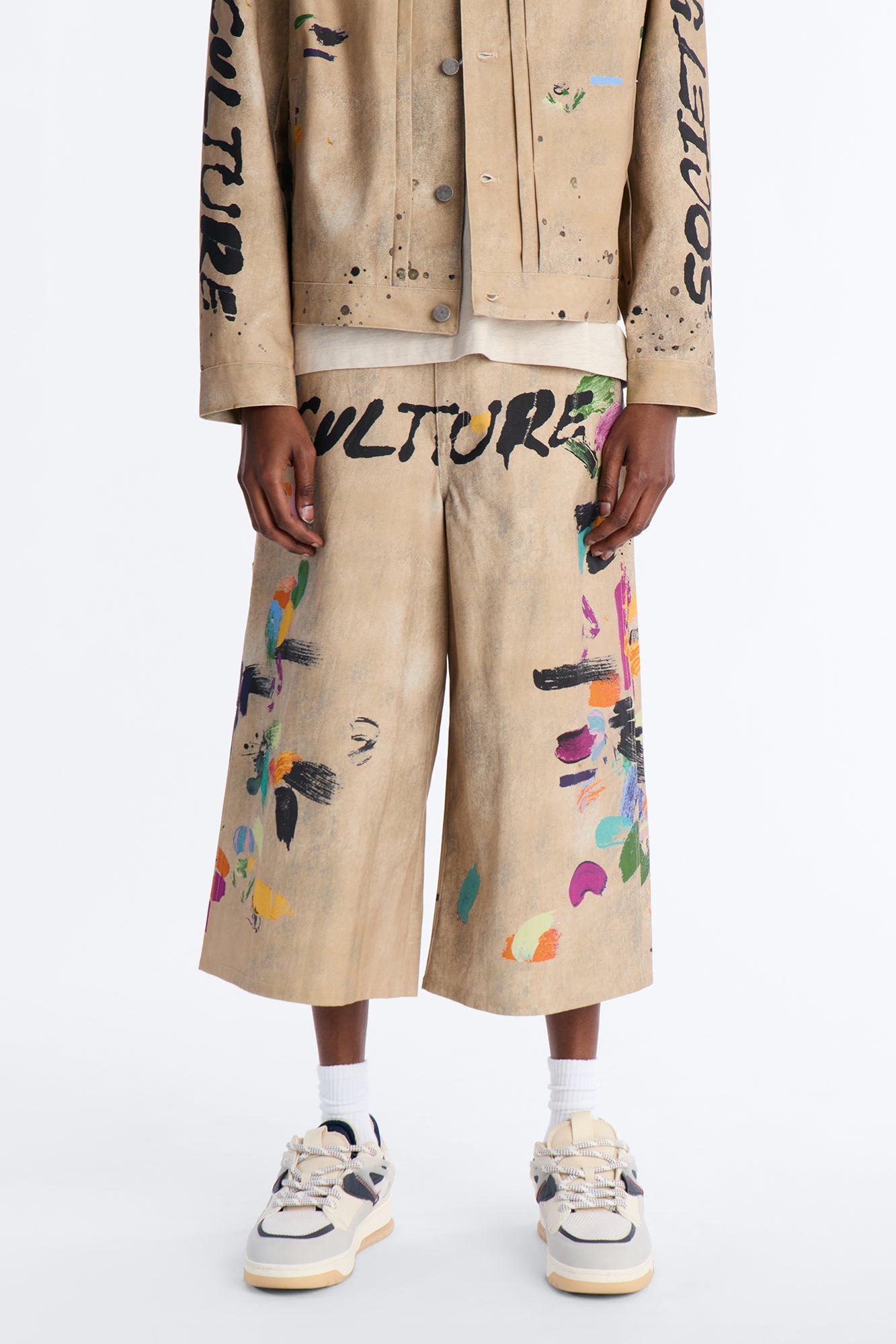Super Baggy Culture Society Paint Splatter Short - Khaki