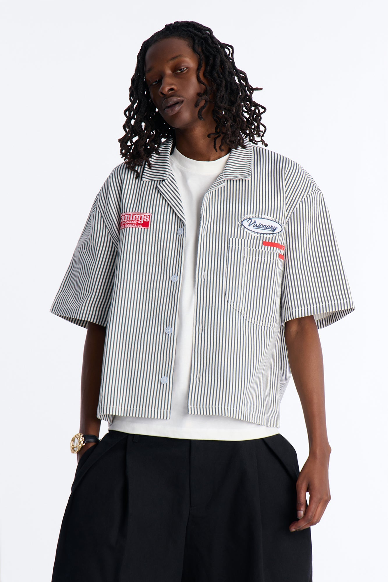 Cropped Pit Crew Mechanic Shirt - Black