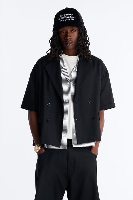 Boxy Cropped Icon Quad Button Shirt Blazer - Black