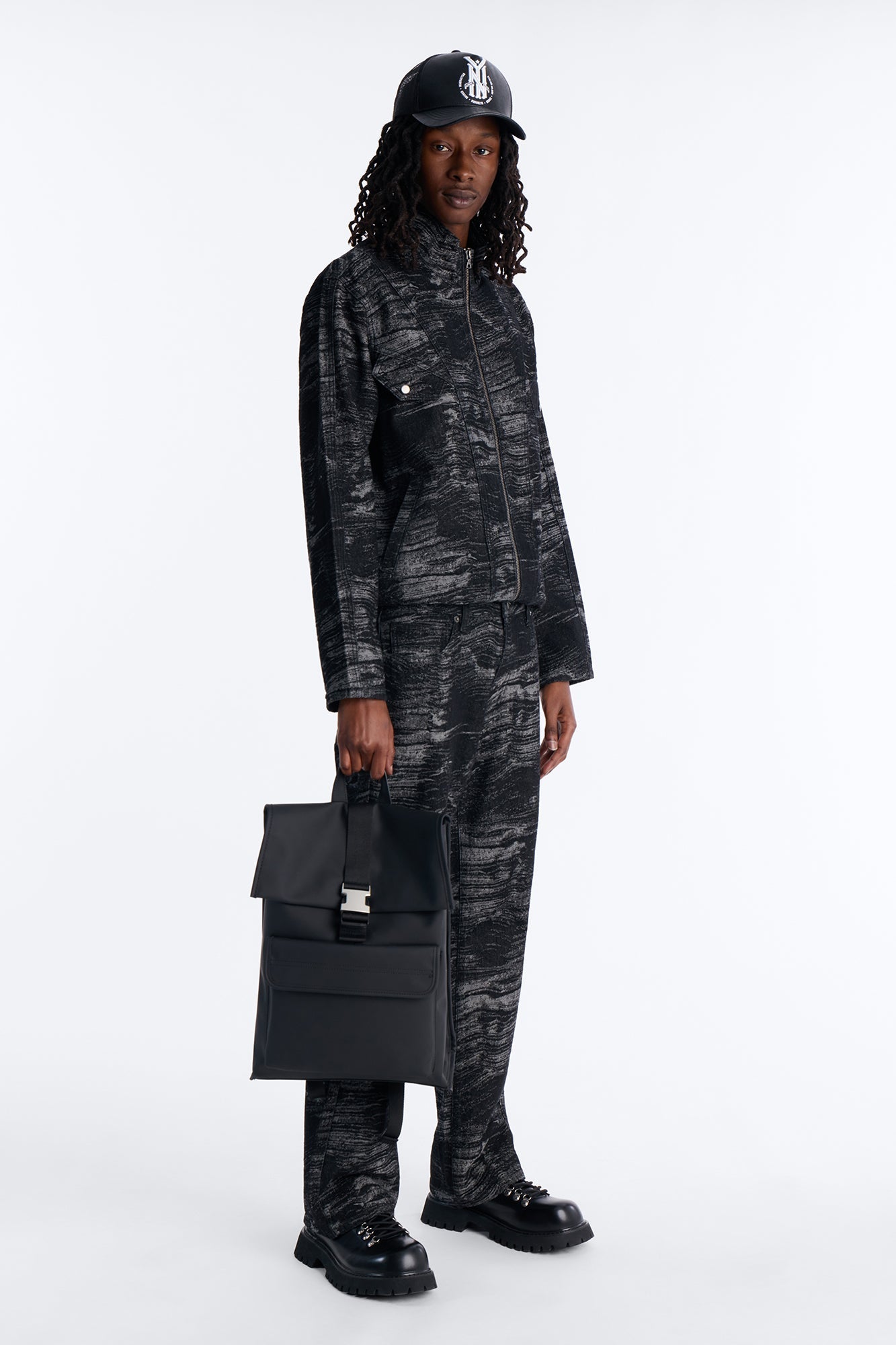 Jacquard Waves Denim Jacket - Black Wash
