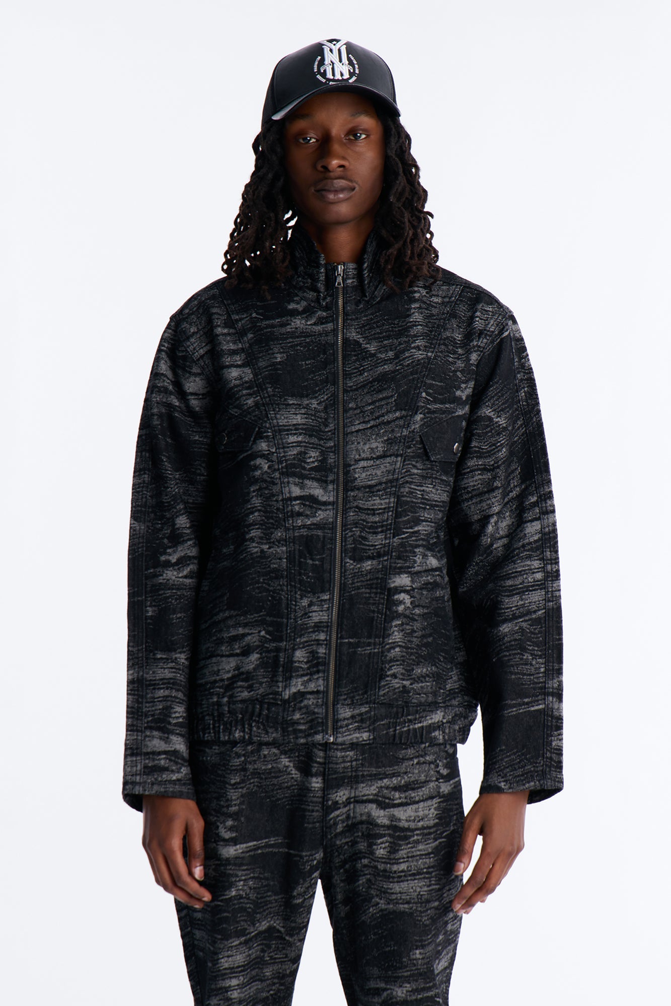 Jacquard Waves Denim Jacket - Black Wash