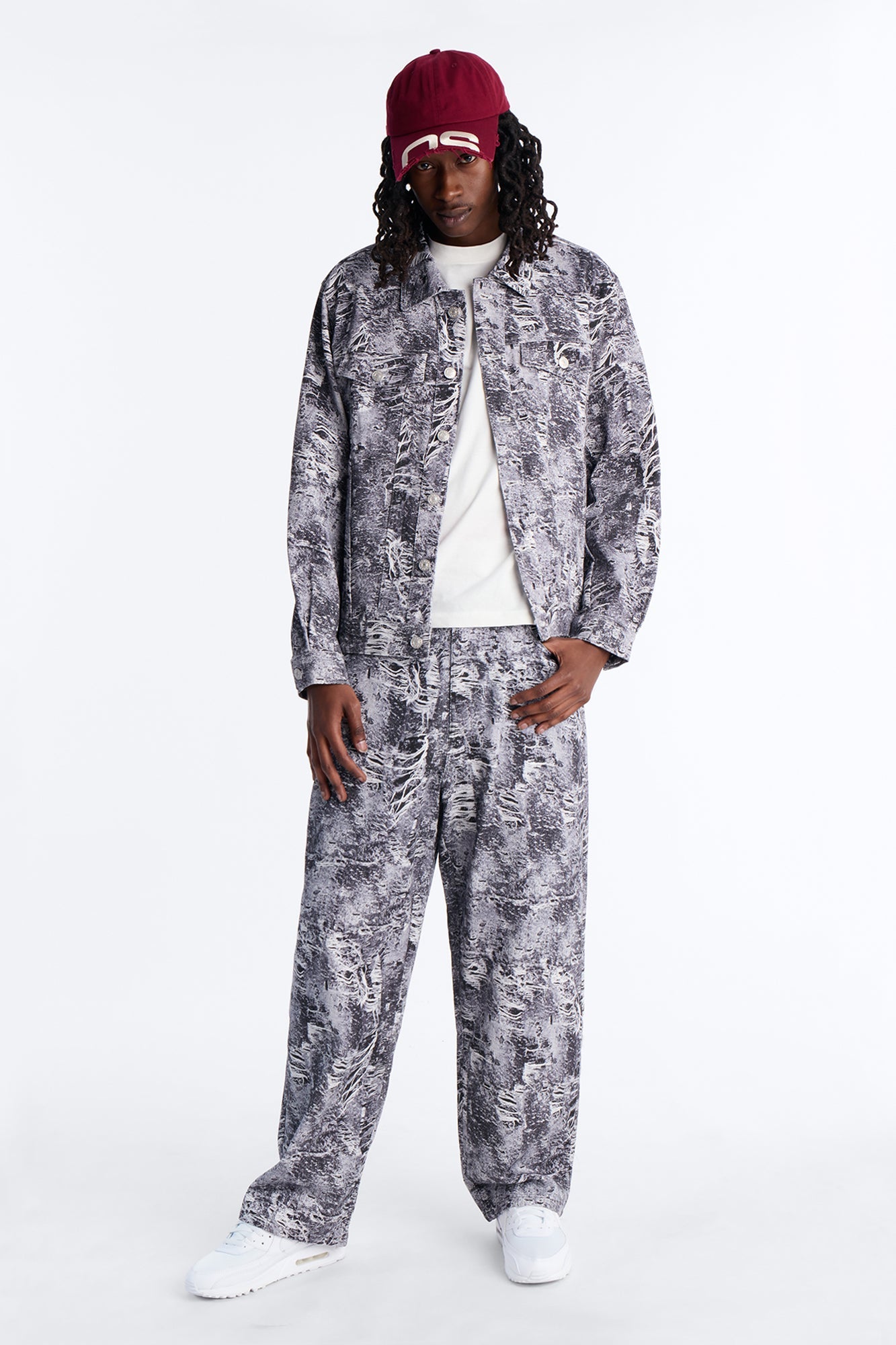 Baggy Ghost Distressed Printed Jean - Black