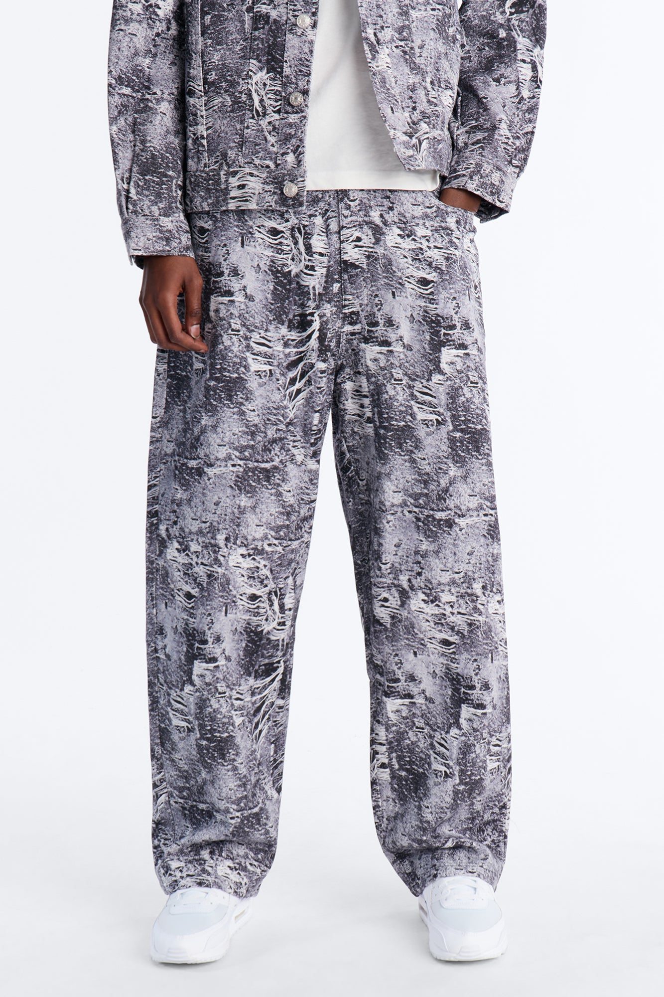 Baggy Ghost Distressed Printed Jean - Black