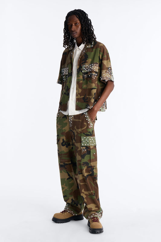 Baggy Pearl World Embellished Pant - Camouflage