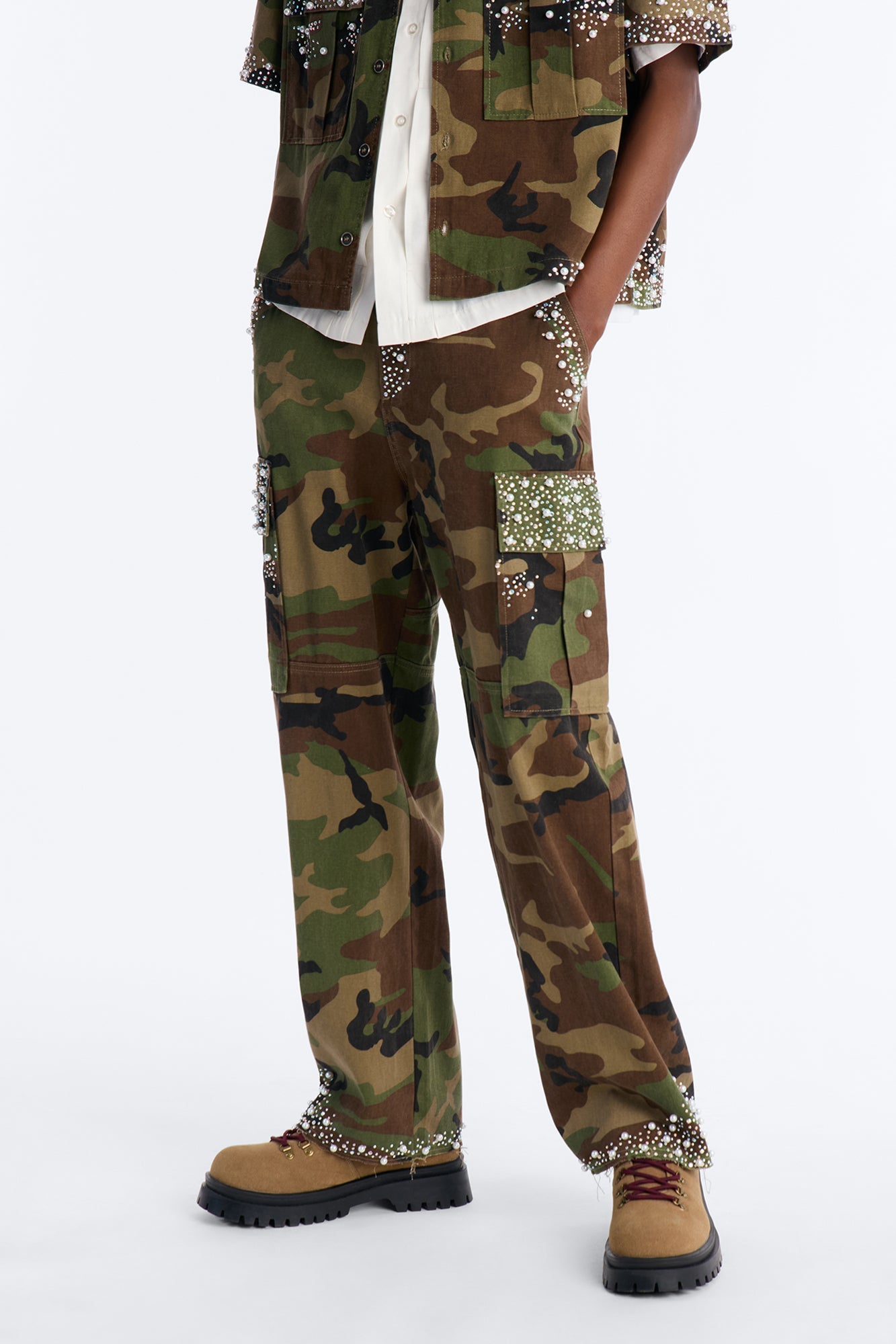 Baggy Pearl World Embellished Pant - Camouflage
