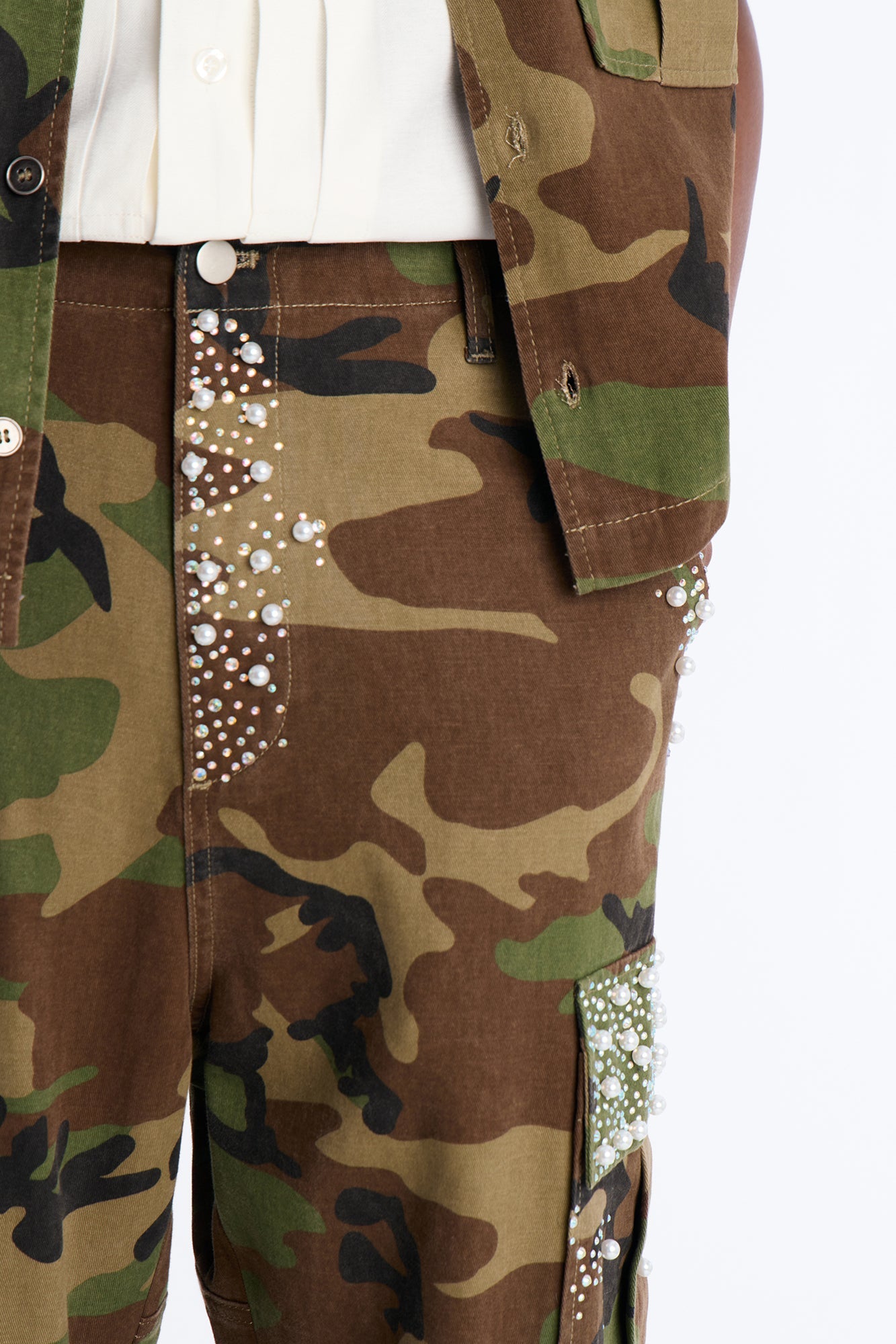 Baggy Pearl World Embellished Pant - Camouflage