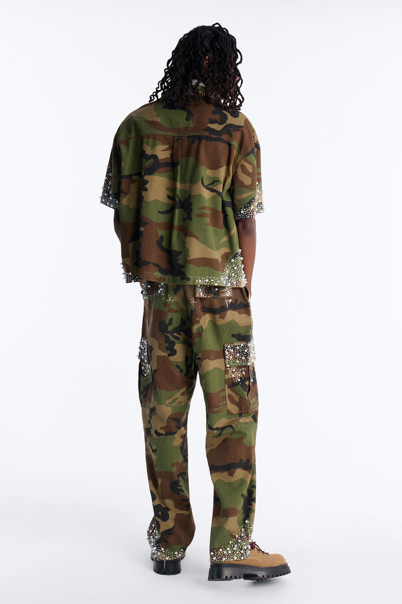 Baggy Pearl World Embellished Pant - Camouflage