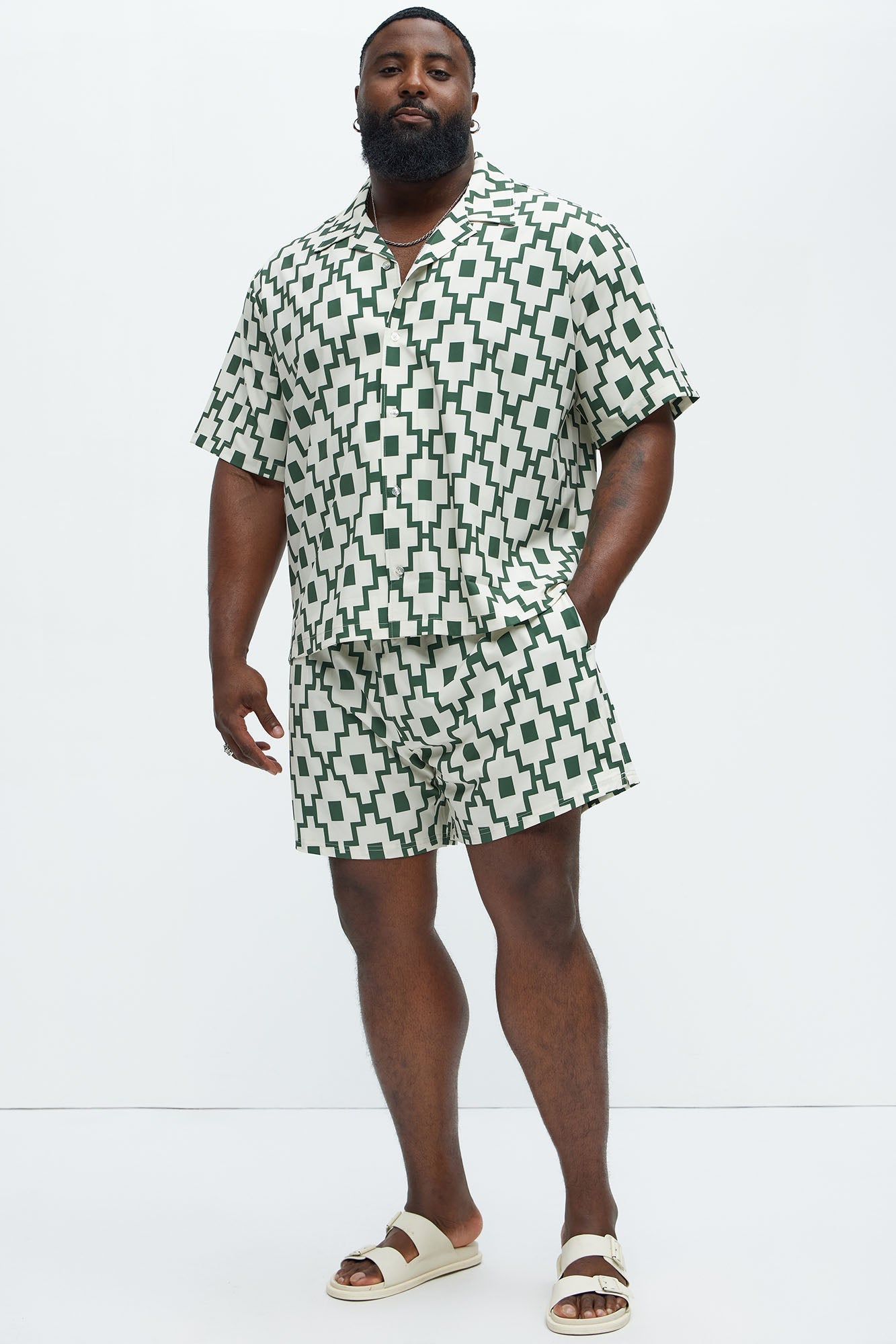 Mosaic Printed Cuban Shirt - Cream/combo