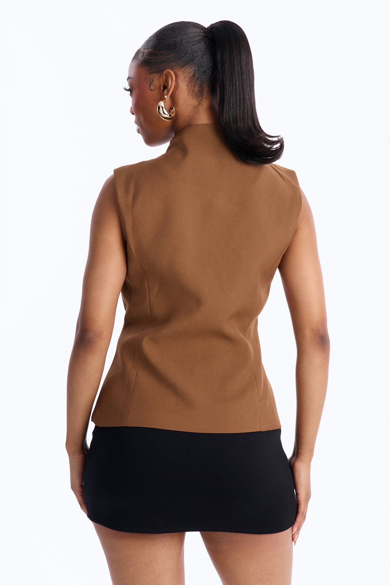 Lana Mock Neck Twill Top - Mocha NEWFASHIONEDGE