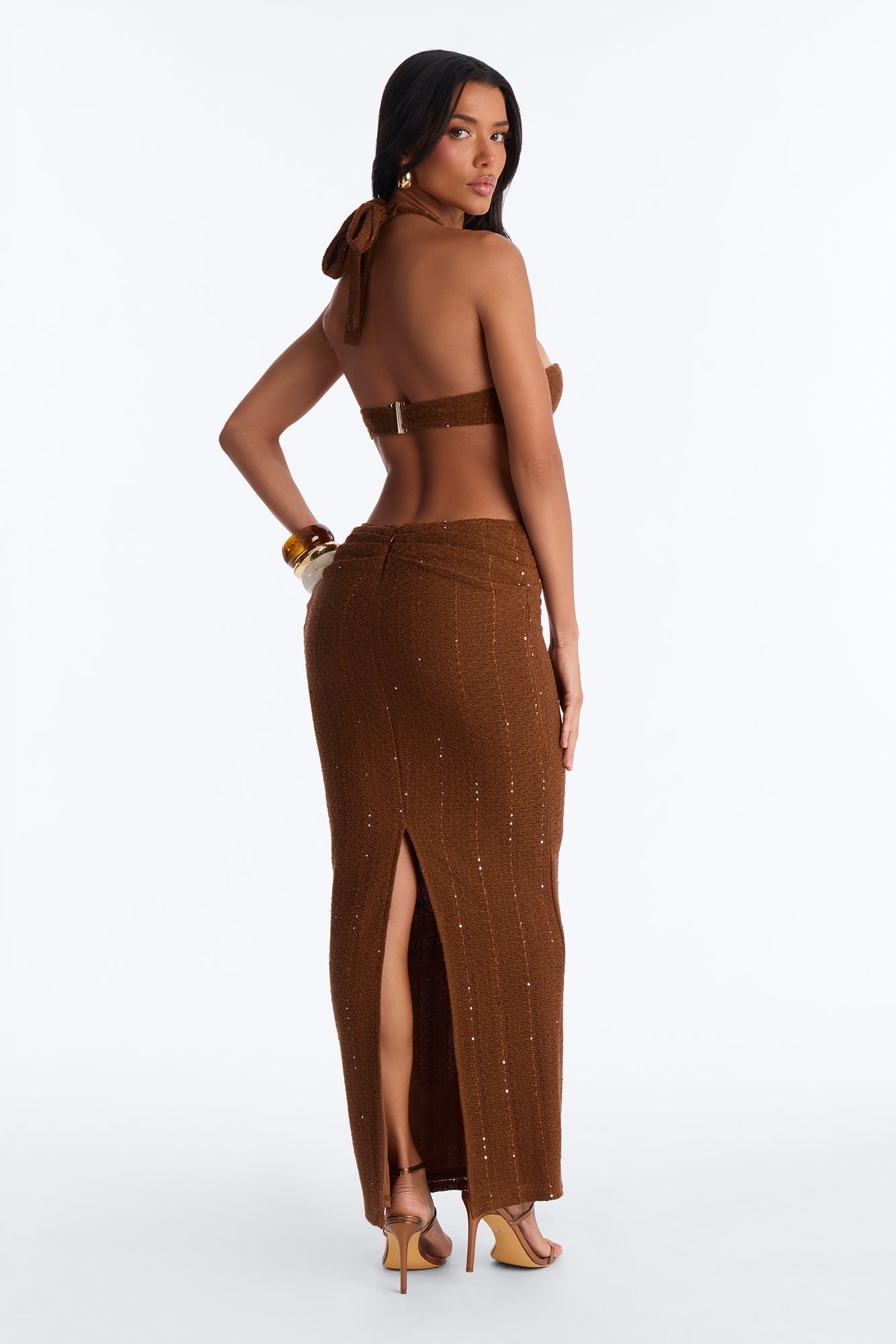 Georgia Cut Out Maxi Dress - Brown NEWFASHIONEDGE