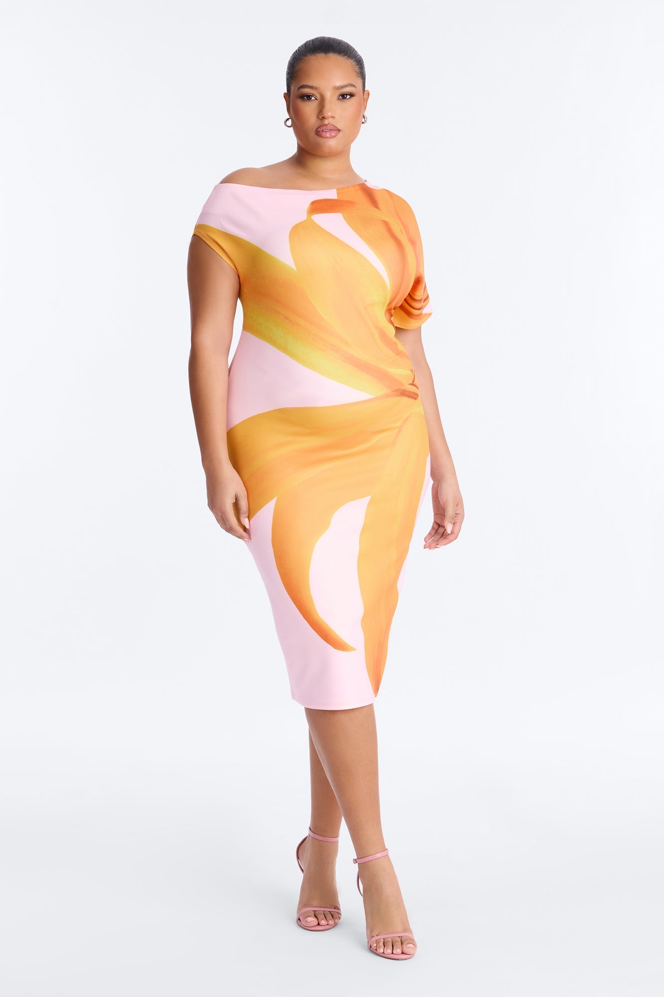 Gardenia One Shoulder Floral Midi Dress - Orange/combo Fashion Nova