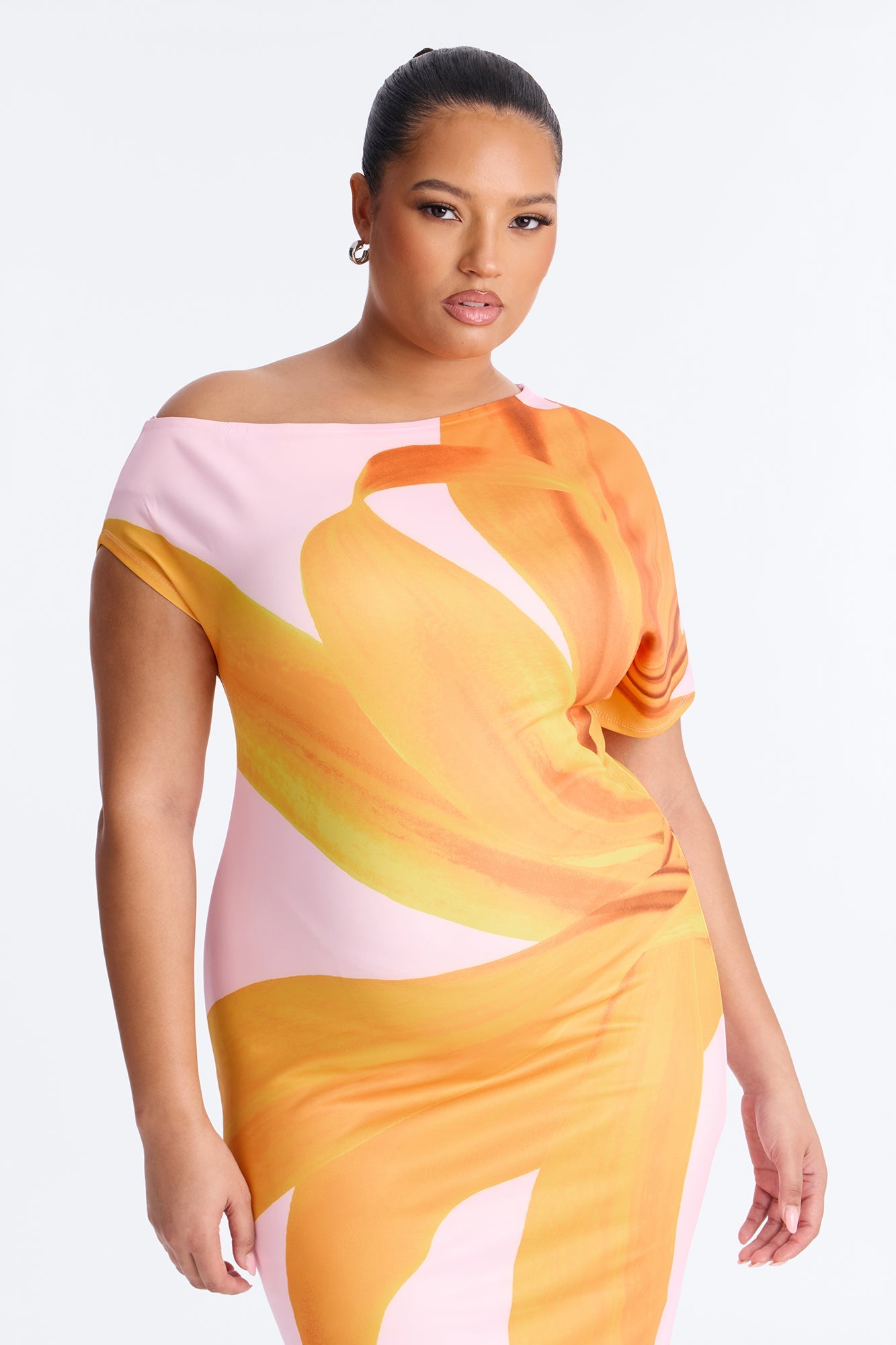 Gardenia One Shoulder Floral Midi Dress - Orange/combo Fashion Nova