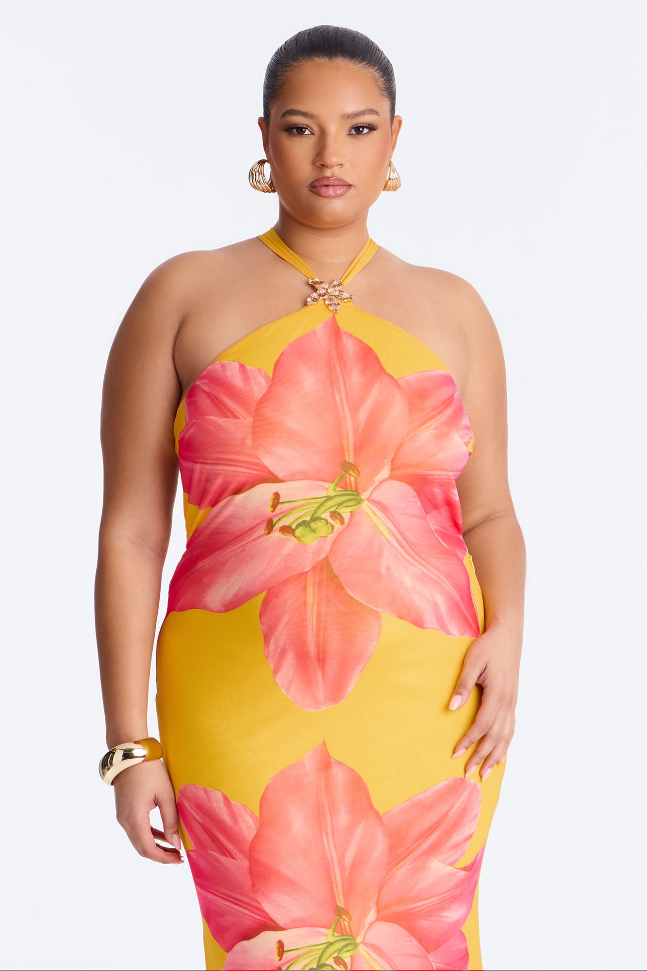 Imani Floral Mesh Maxi Dress - Orange/combo Fashion Nova